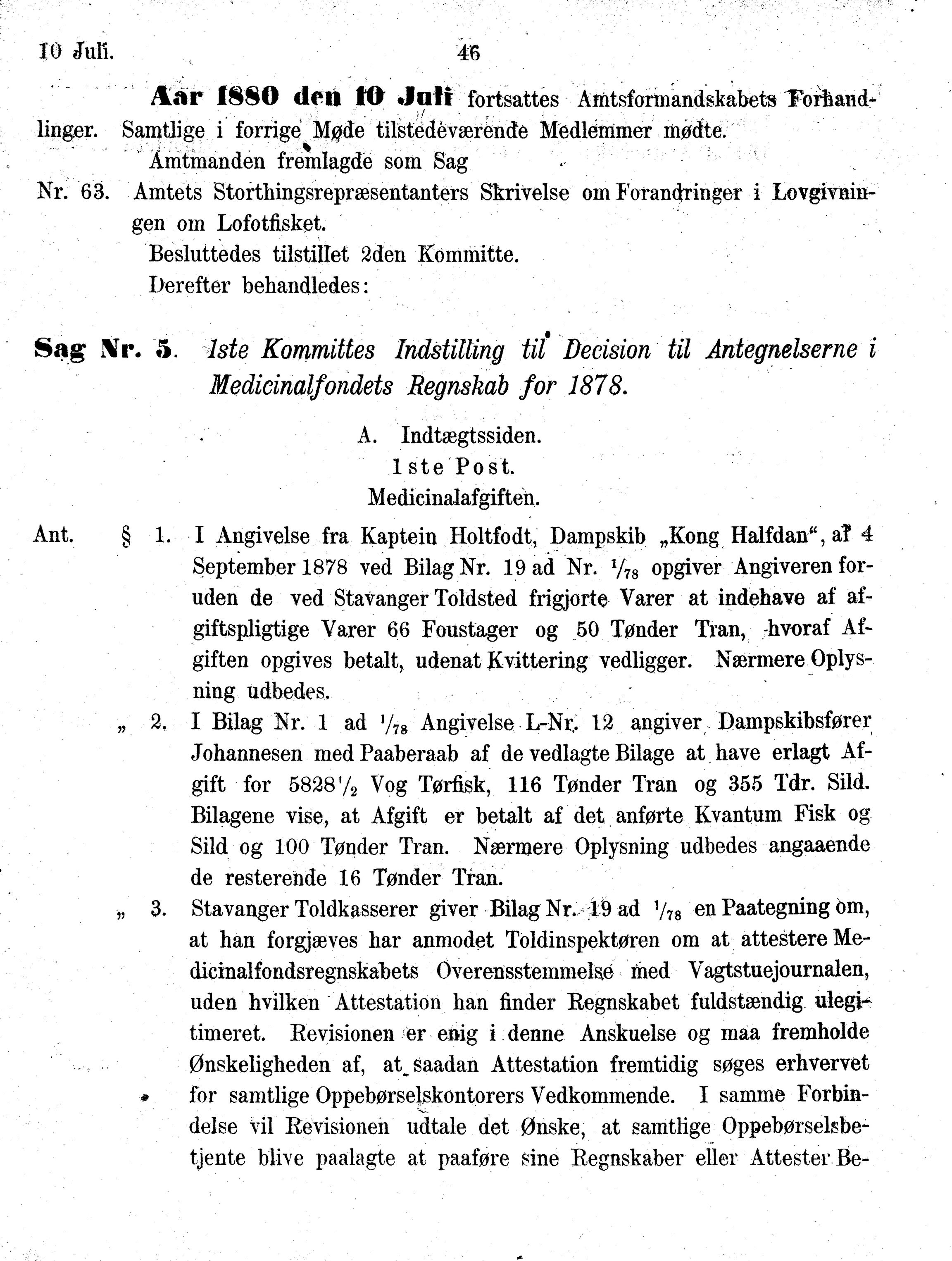 Nordland Fylkeskommune. Fylkestinget, AIN/NFK-17/176/A/Ac/L0010: Fylkestingsforhandlinger 1874-1880, 1874-1880, p. 46