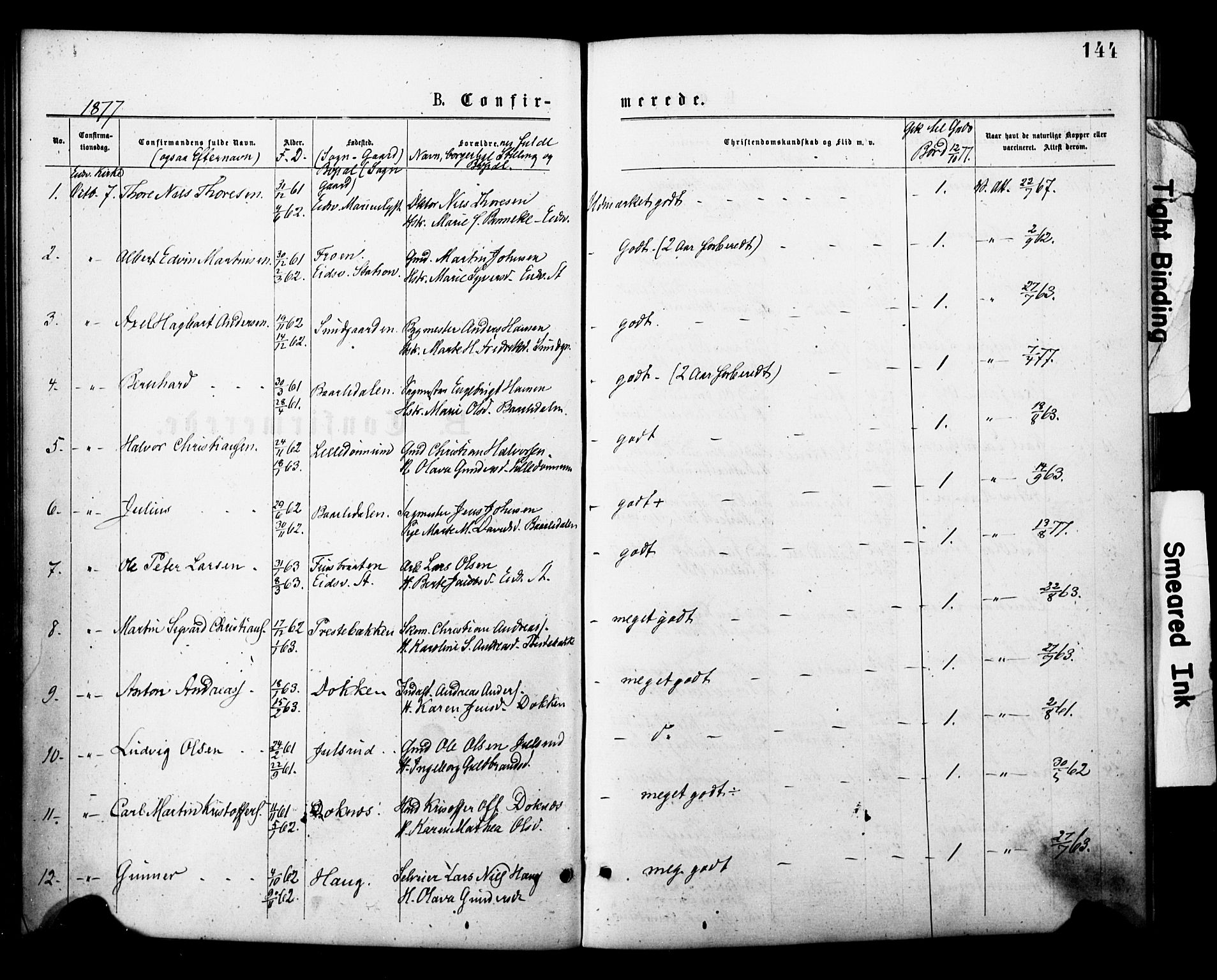 Eidsvoll prestekontor Kirkebøker, SAO/A-10888/F/Fa/L0001: Parish register (official) no. I 1, 1877-1881, p. 144