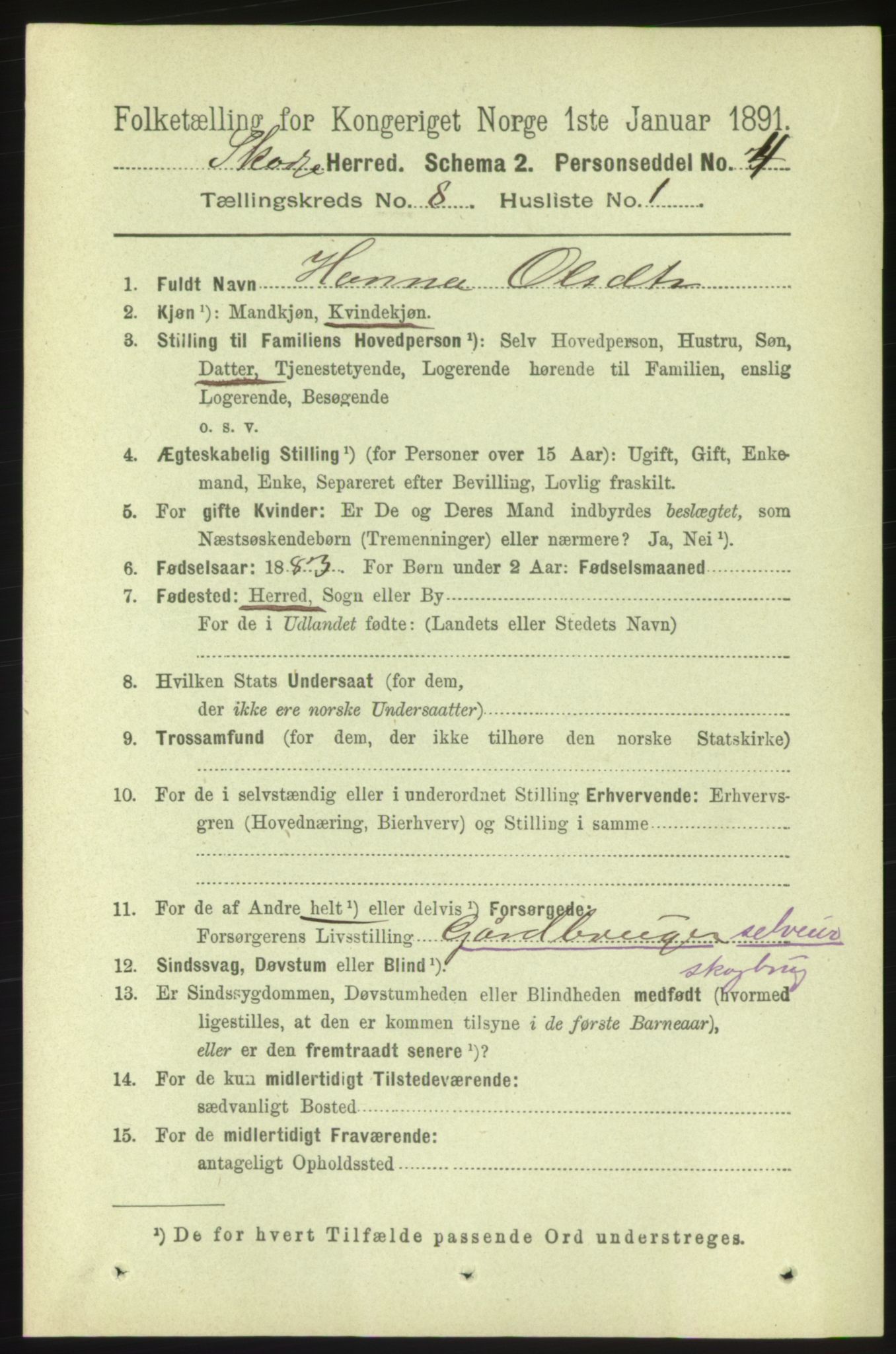 RA, 1891 census for 1529 Skodje, 1891, p. 1697