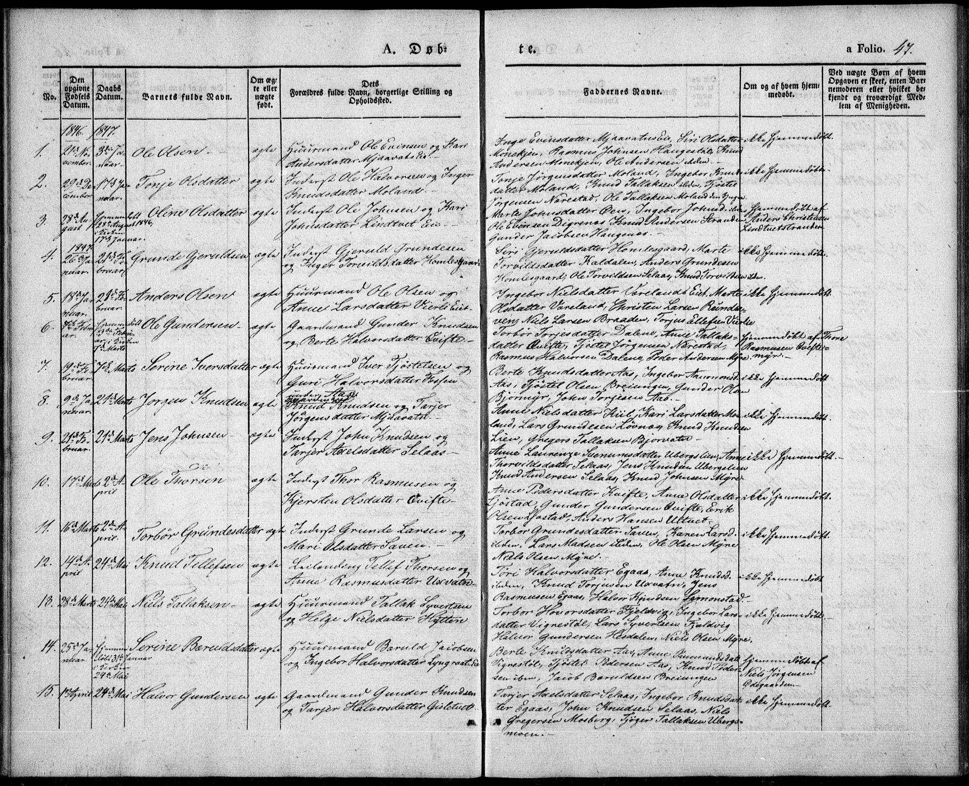 Gjerstad sokneprestkontor, SAK/1111-0014/F/Fa/Fab/L0002: Parish register (official) no. A 2, 1835-1852, p. 47