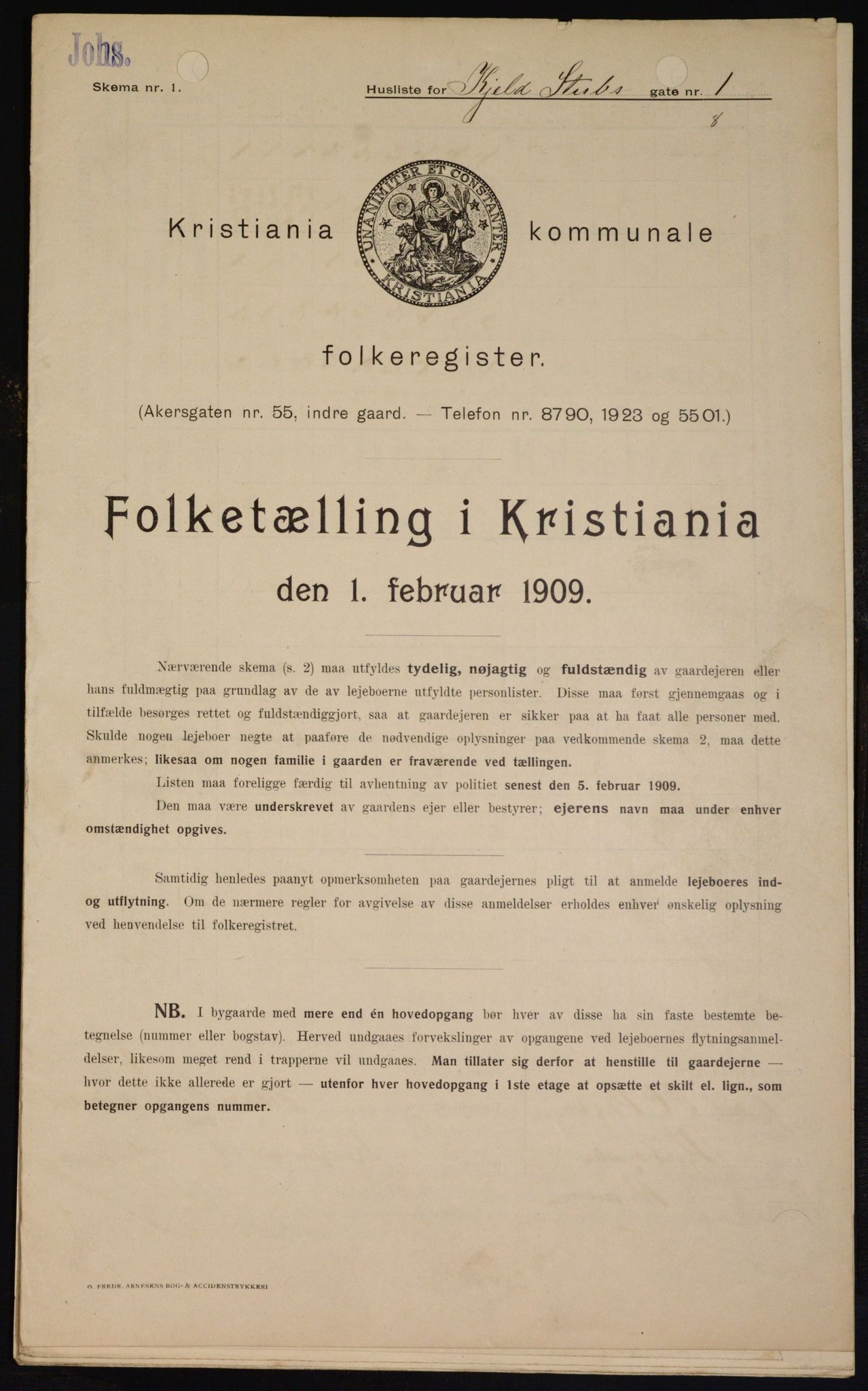 OBA, Municipal Census 1909 for Kristiania, 1909, p. 46913