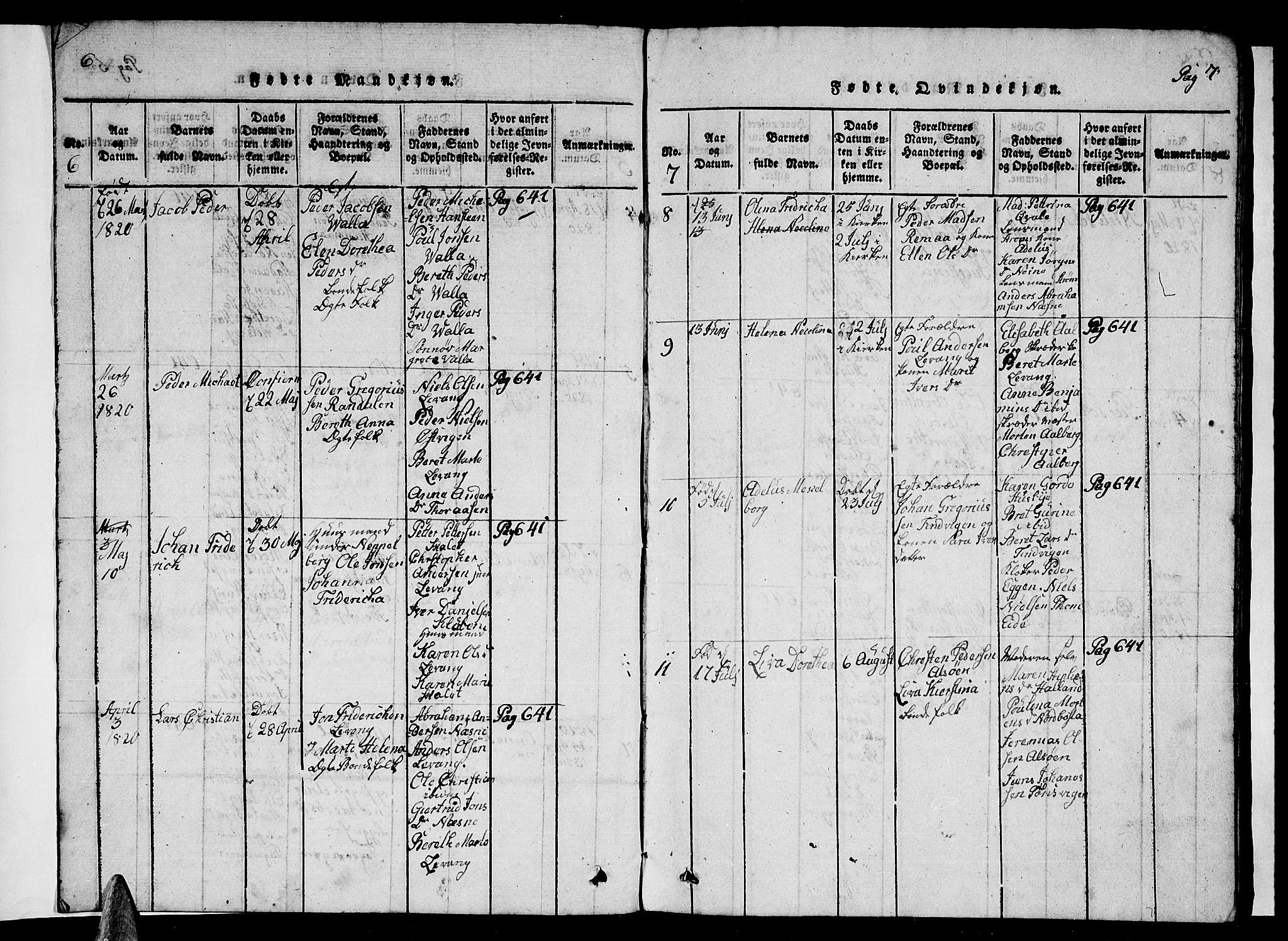 Ministerialprotokoller, klokkerbøker og fødselsregistre - Nordland, AV/SAT-A-1459/838/L0554: Parish register (copy) no. 838C01, 1820-1828, p. 6-7