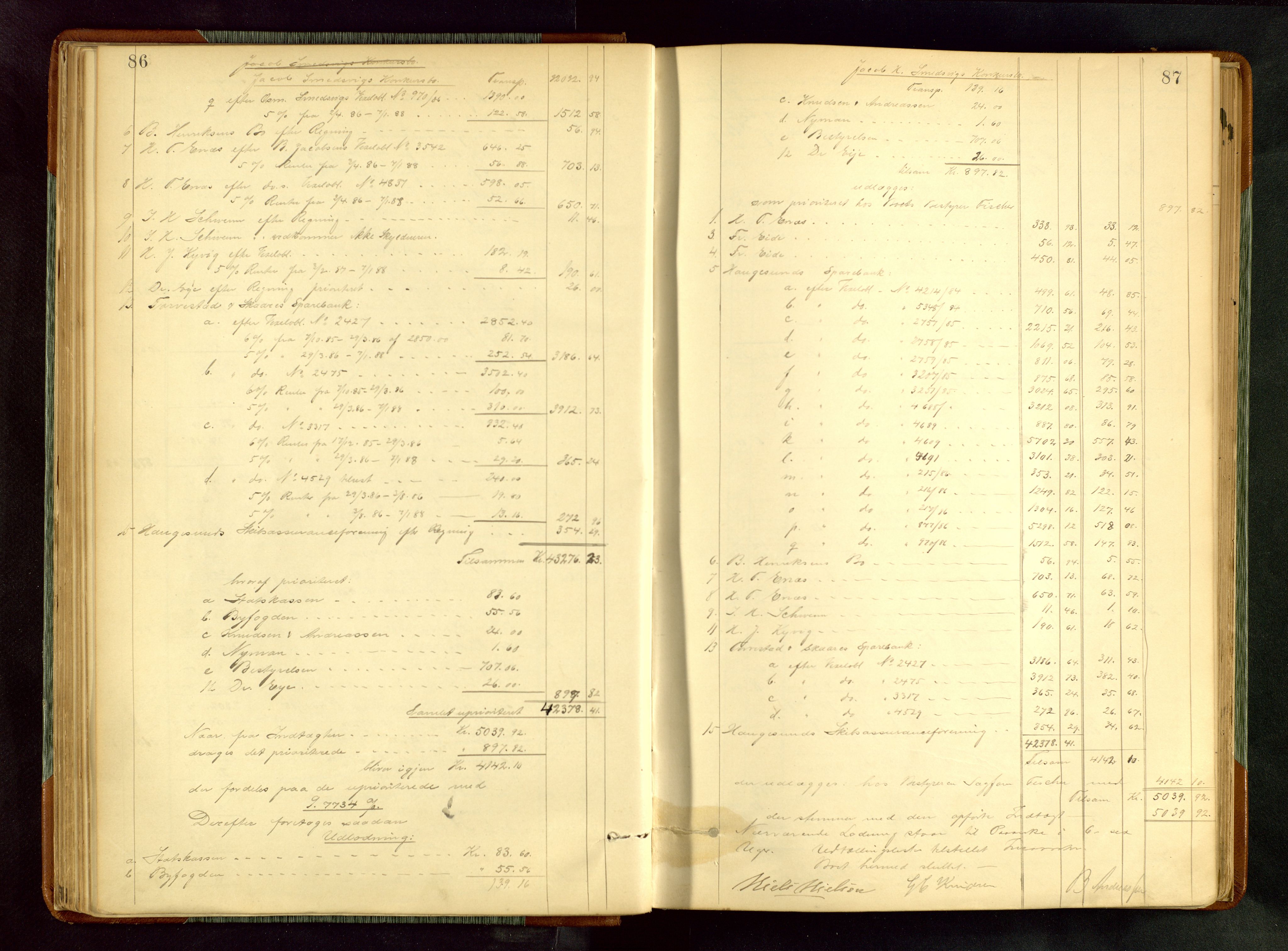 Haugesund tingrett, SAST/A-101415/01/IV/IVA/L0005: Skifteprotokoll med register, 1887-1900, p. 86-87