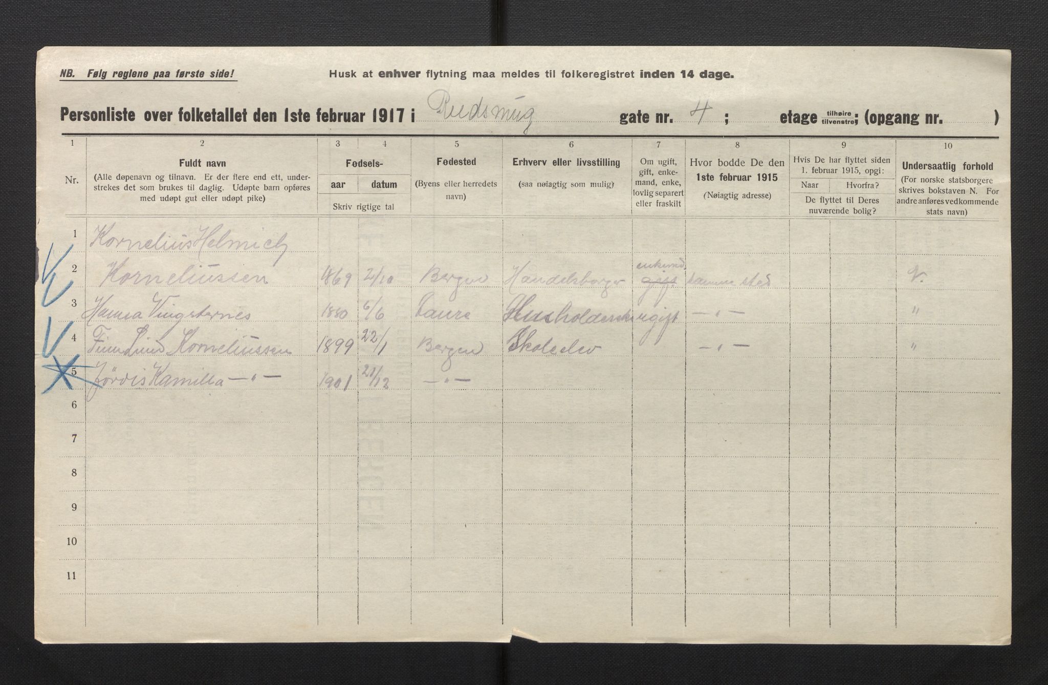 SAB, Municipal Census 1917 for Bergen, 1917, p. 30791