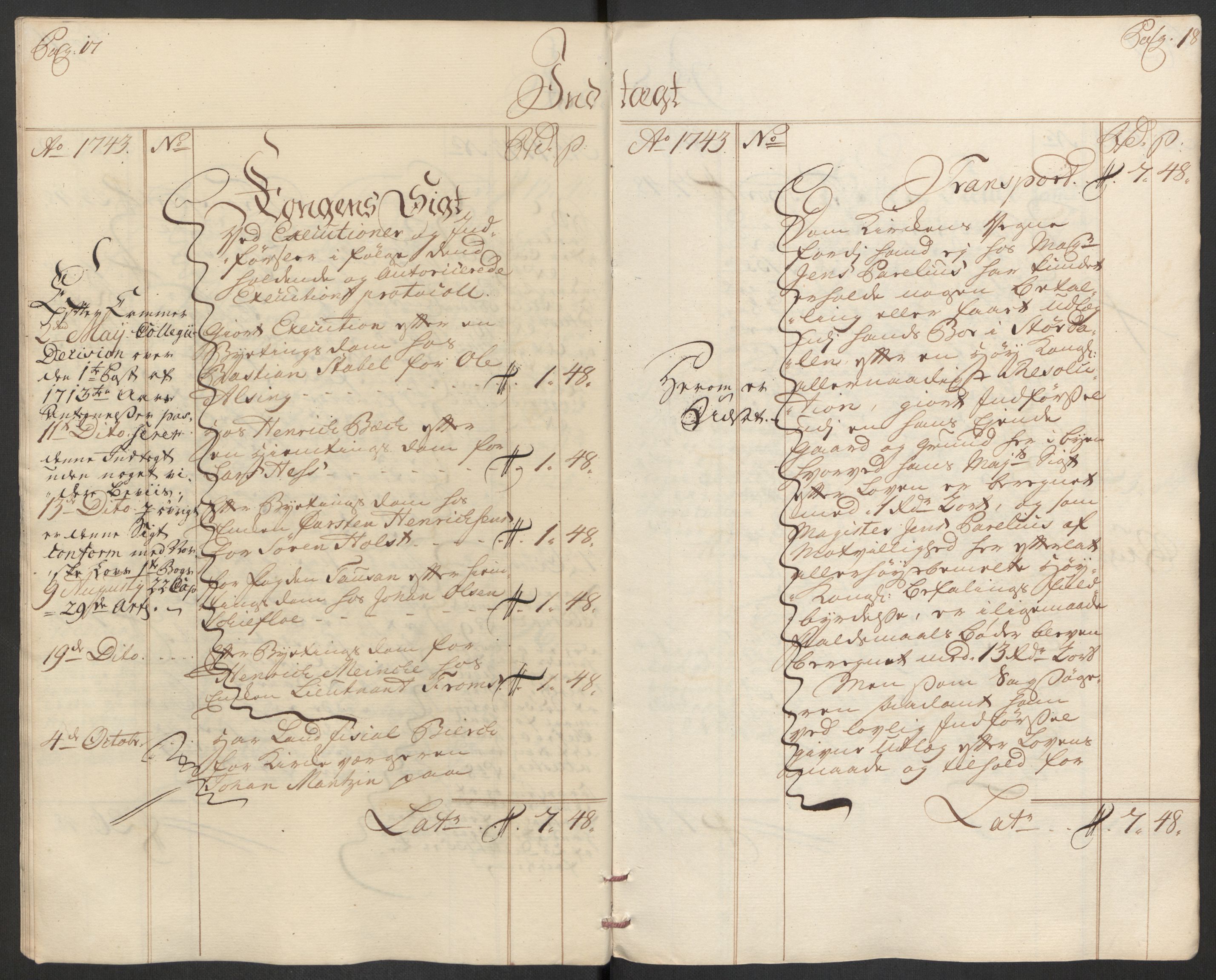 Rentekammeret inntil 1814, Reviderte regnskaper, Byregnskaper, AV/RA-EA-4066/R/Rs/L0541: [S22] Sikt og sakefall, 1743-1746, p. 13