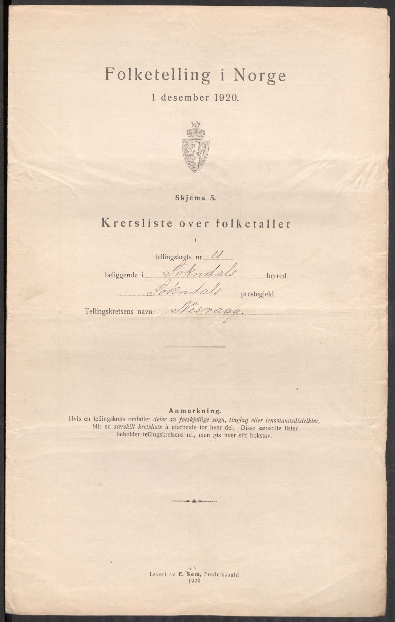 SAST, 1920 census for Sokndal, 1920, p. 48