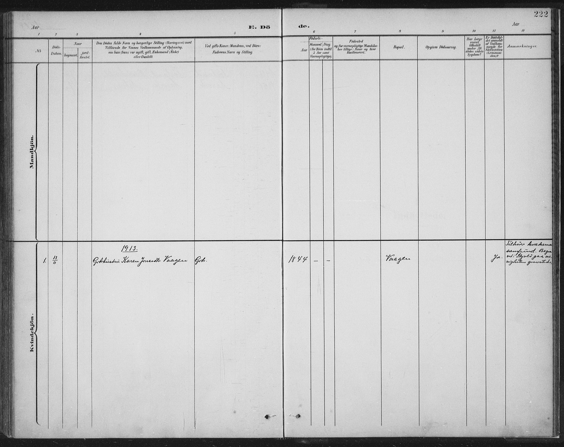 Tysvær sokneprestkontor, SAST/A -101864/H/Ha/Haa/L0008: Parish register (official) no. A 8, 1897-1918, p. 222