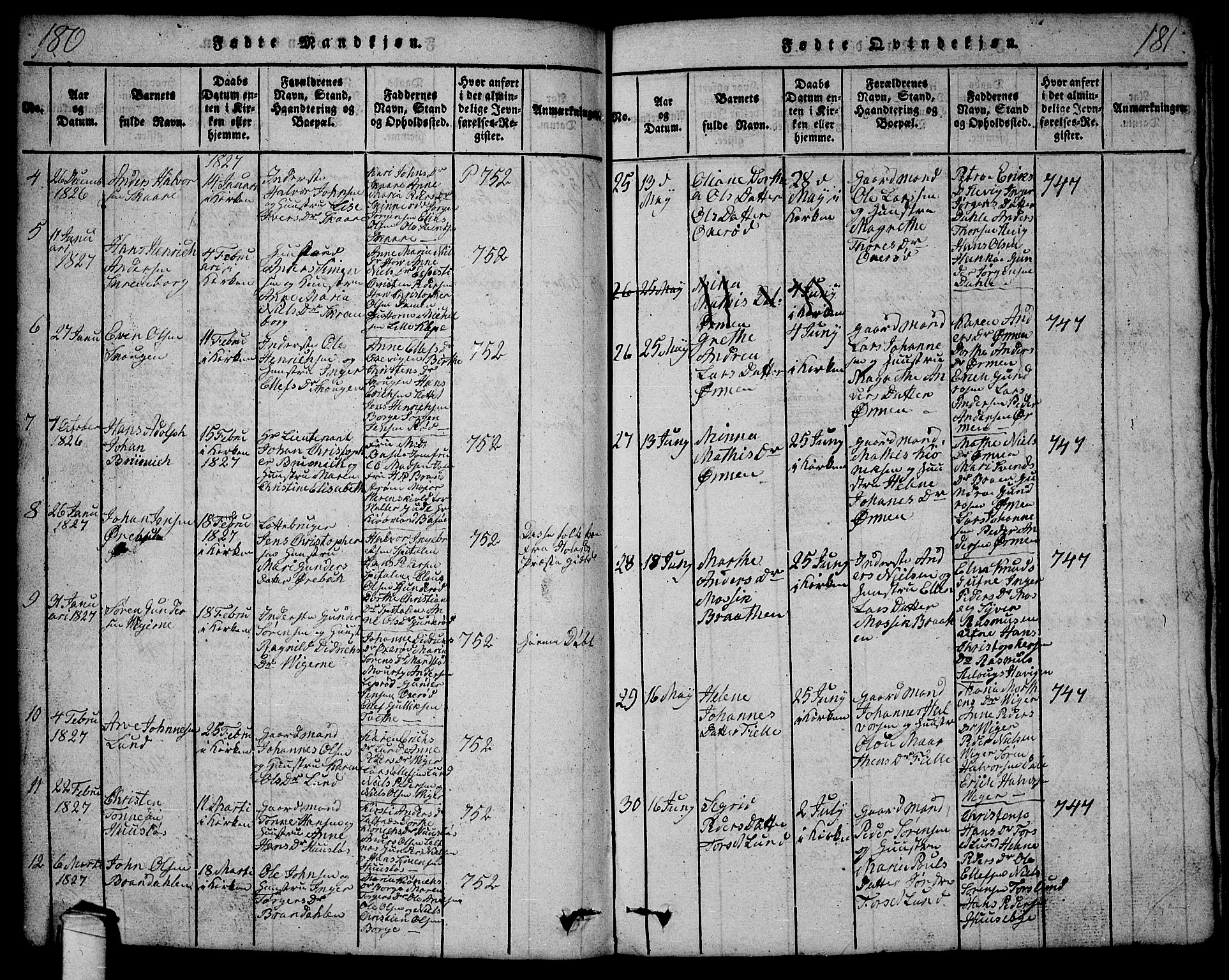 Onsøy prestekontor Kirkebøker, SAO/A-10914/G/Ga/L0001: Parish register (copy) no. I 1, 1814-1840, p. 180-181