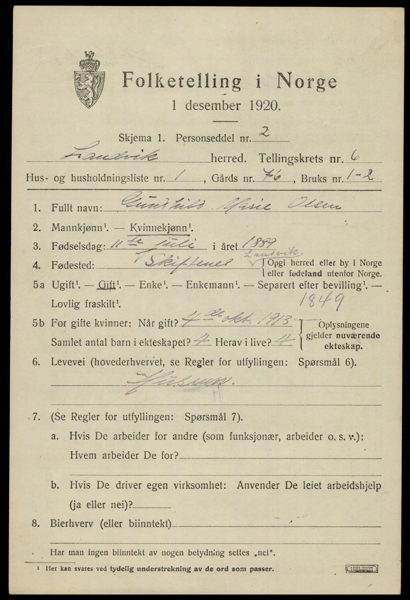 SAK, 1920 census for Landvik, 1920, p. 4450