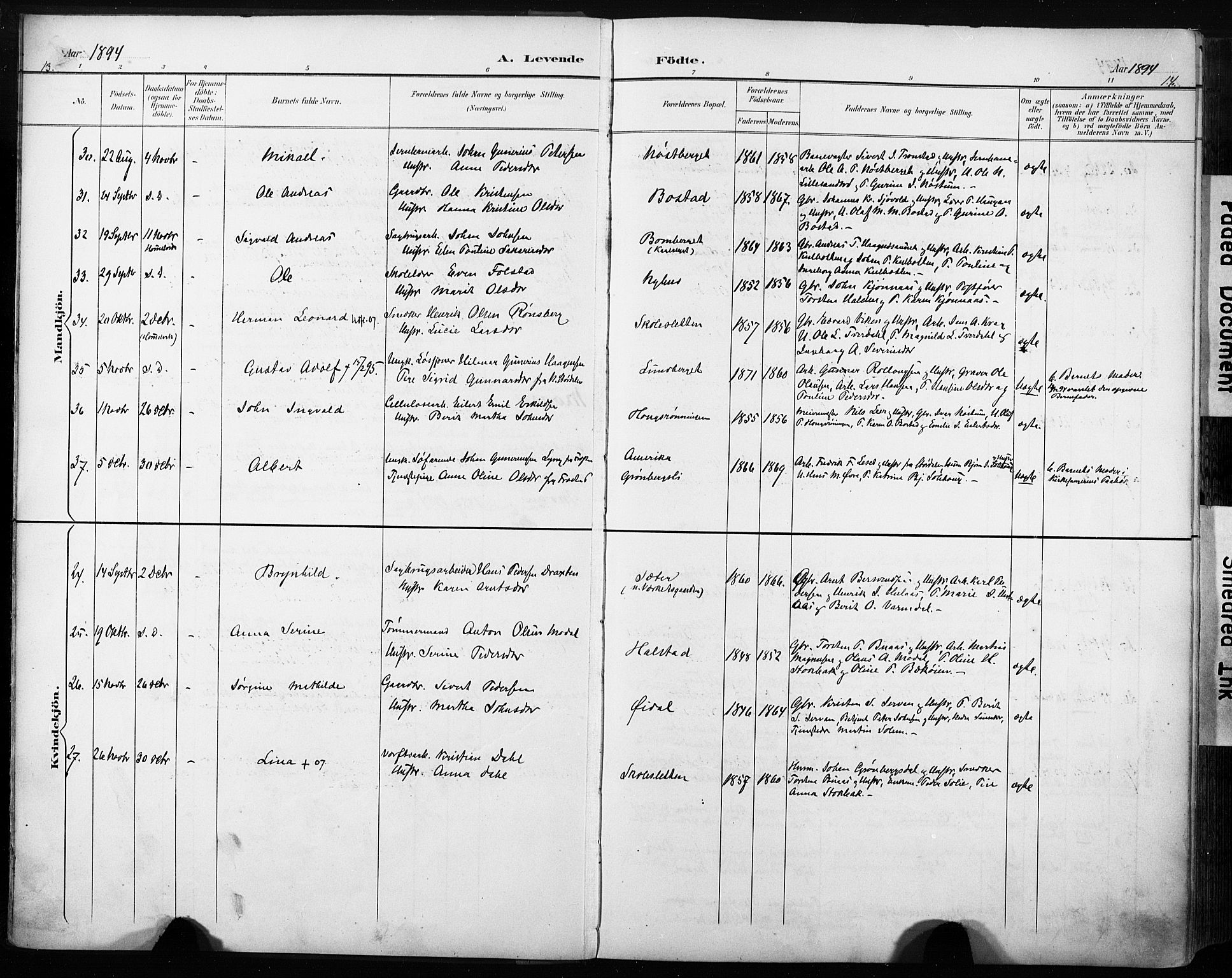Ministerialprotokoller, klokkerbøker og fødselsregistre - Sør-Trøndelag, SAT/A-1456/616/L0411: Parish register (official) no. 616A08, 1894-1906, p. 13-14