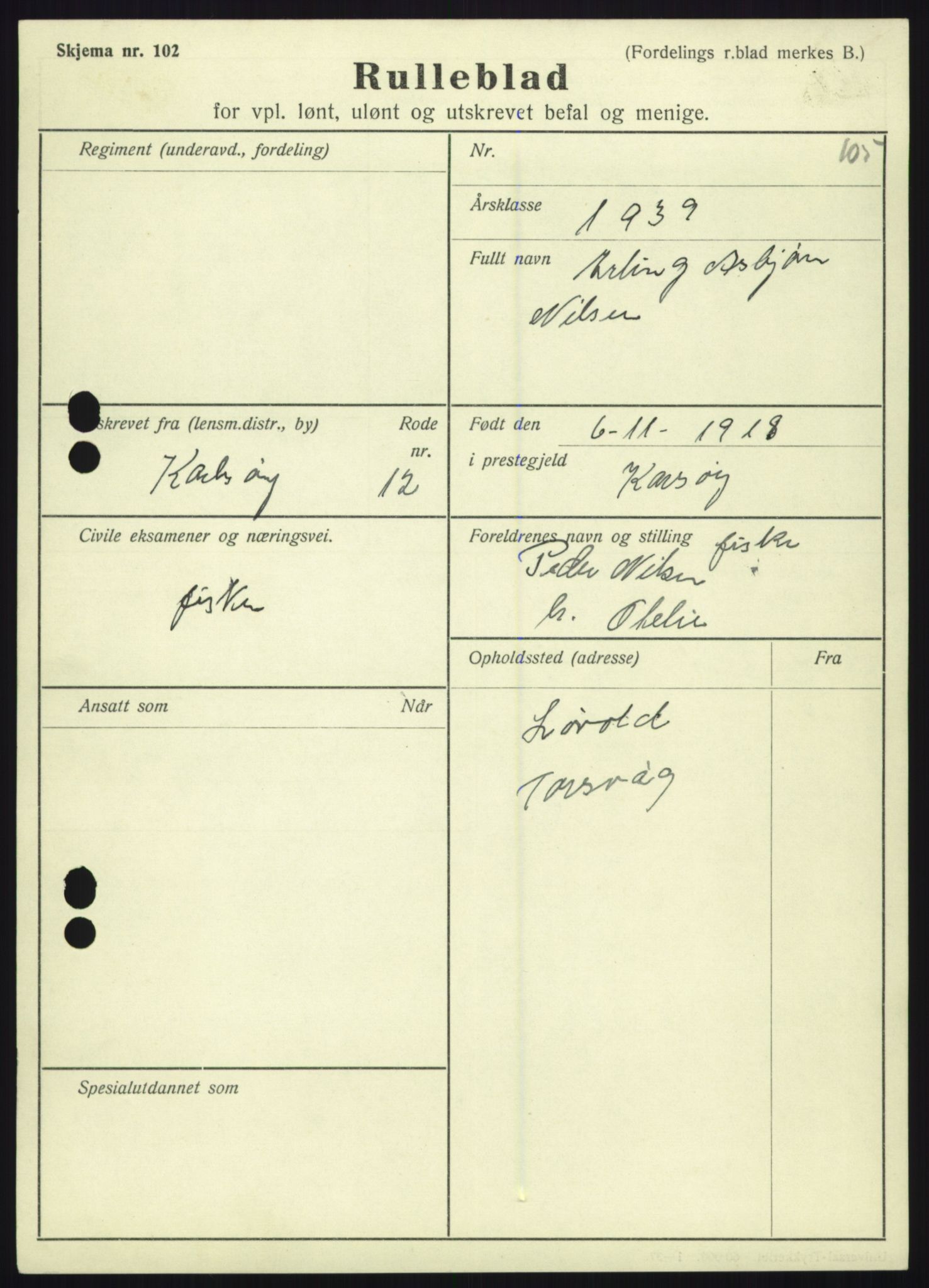 Forsvaret, Troms infanteriregiment nr. 16, AV/RA-RAFA-3146/P/Pa/L0023: Rulleblad for regimentets menige mannskaper, årsklasse 1939, 1939, p. 903