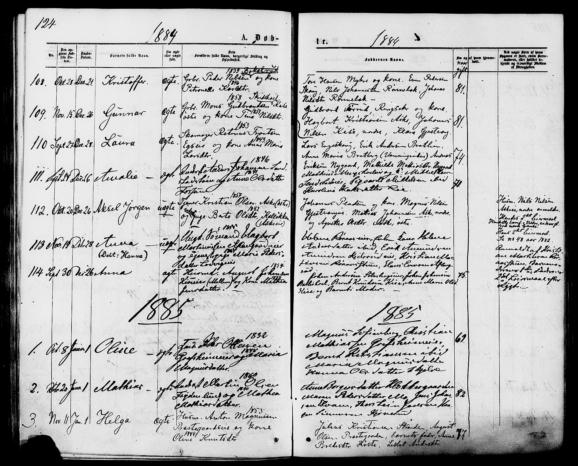 Nes prestekontor, Hedmark, AV/SAH-PREST-020/K/Ka/L0005: Parish register (official) no. 5, 1872-1886, p. 124