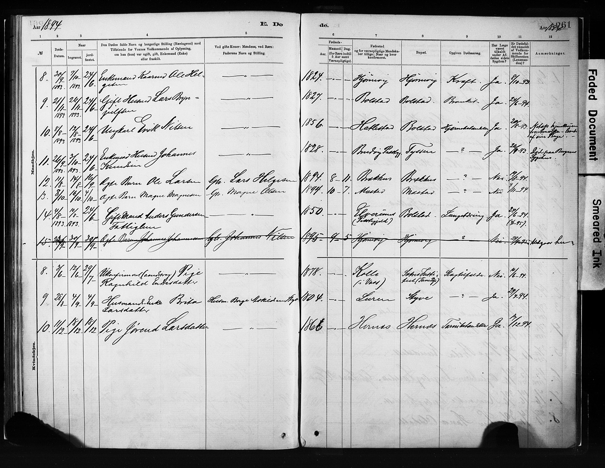 Evanger sokneprestembete, SAB/A-99924: Parish register (official) no. A 1, 1877-1899, p. 261