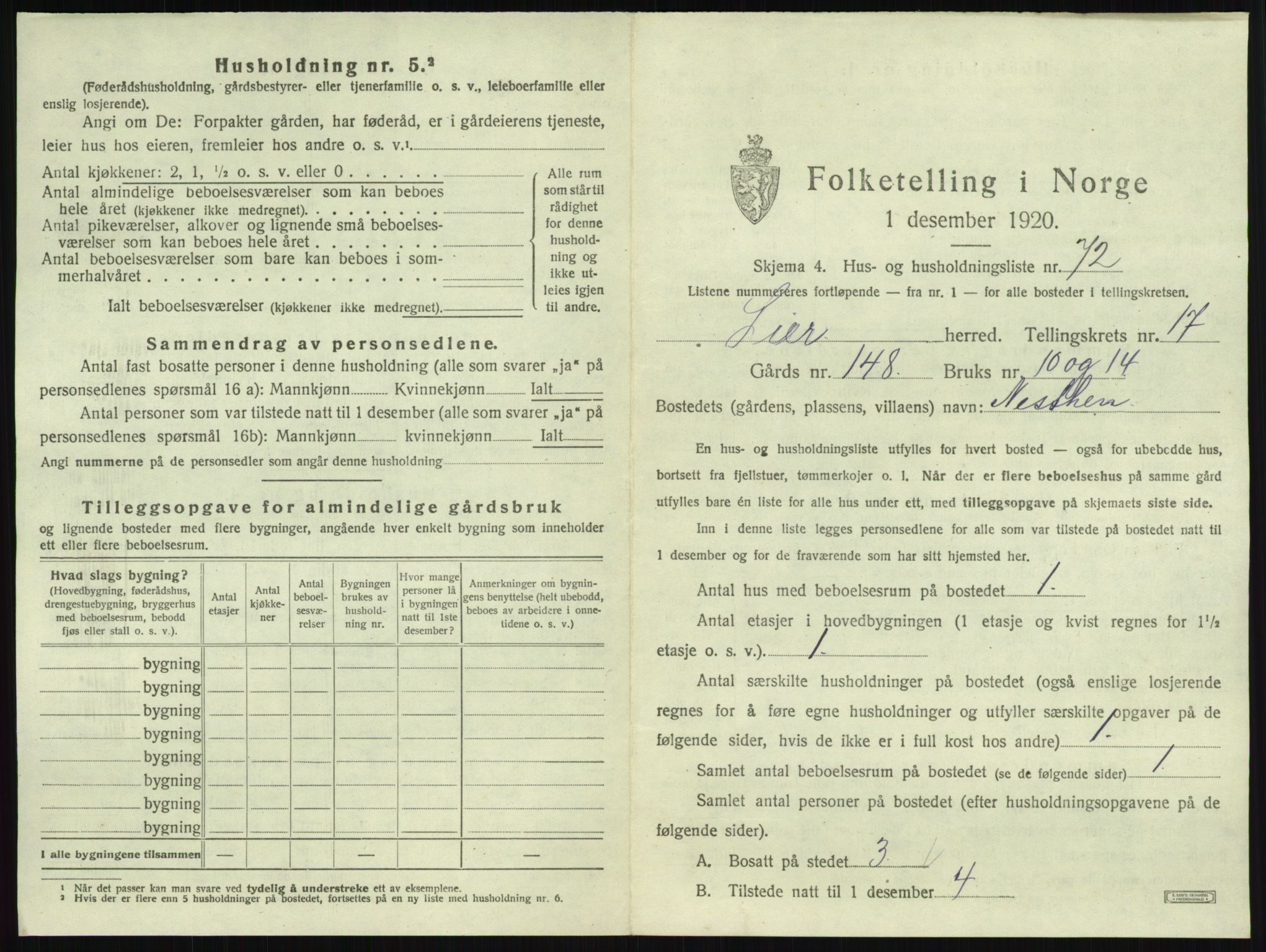 SAKO, 1920 census for Lier, 1920, p. 3041