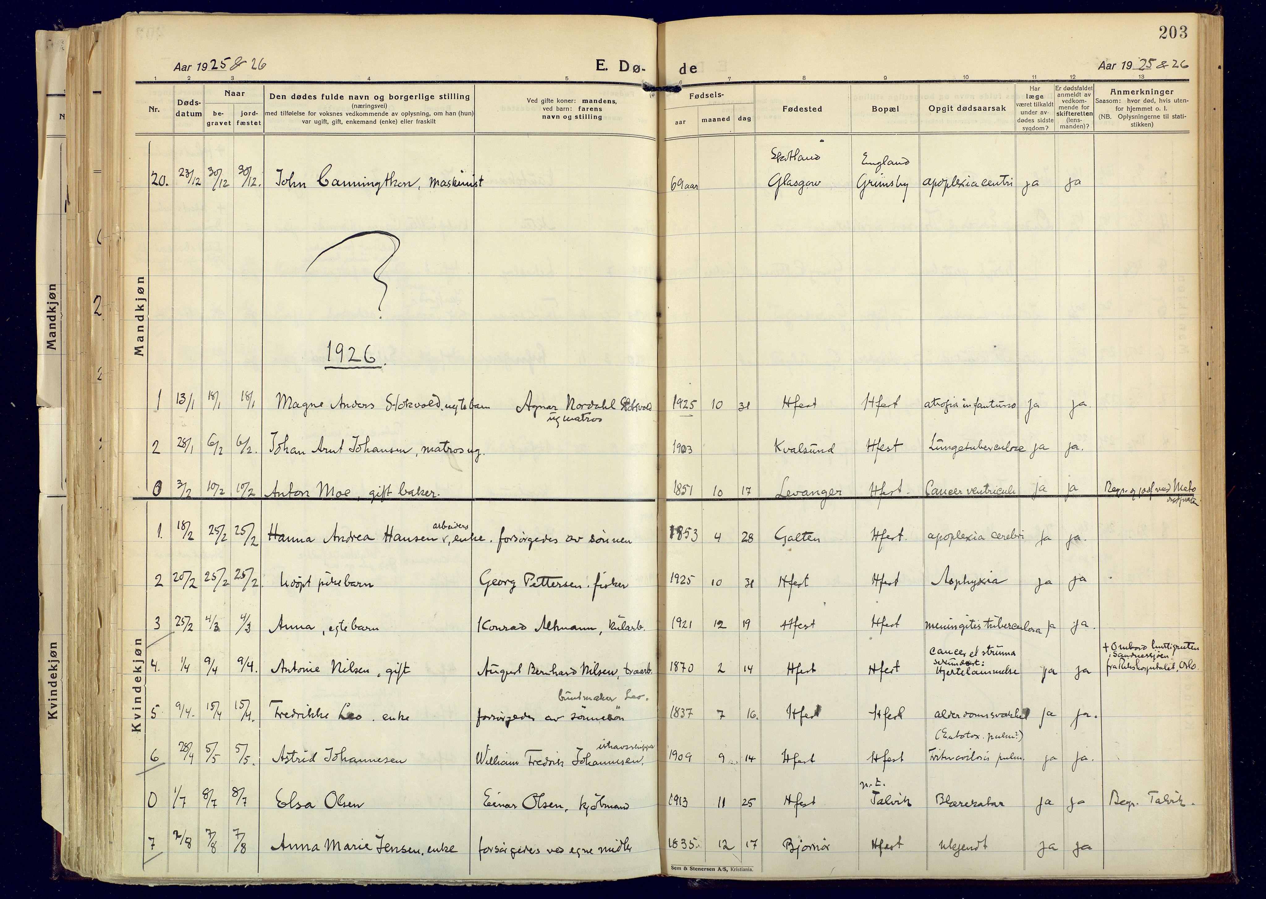 Hammerfest sokneprestkontor, SATØ/S-1347: Parish register (official) no. 17, 1923-1933, p. 203