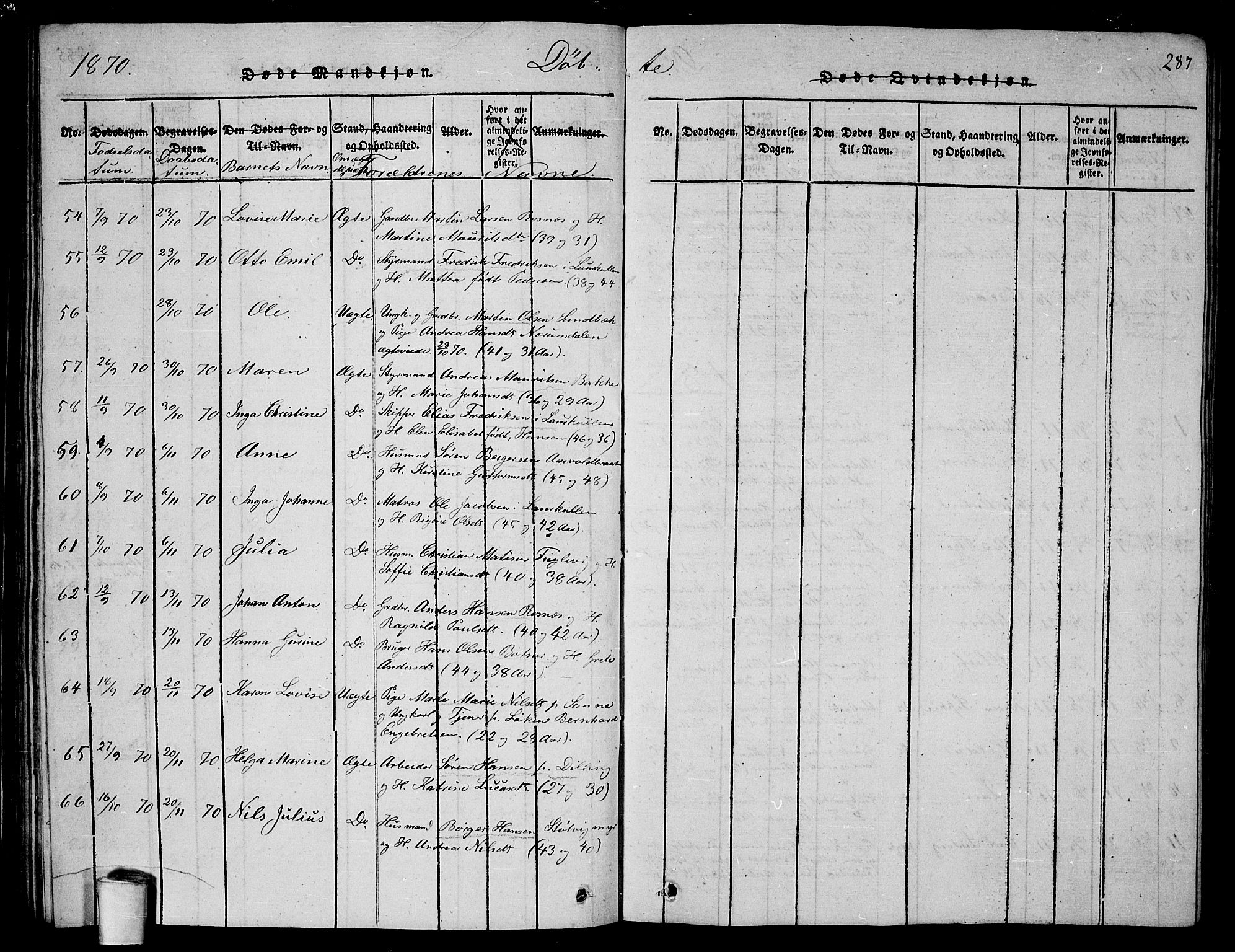 Rygge prestekontor Kirkebøker, AV/SAO-A-10084b/G/Ga/L0001: Parish register (copy) no. 1, 1814-1871, p. 286-287