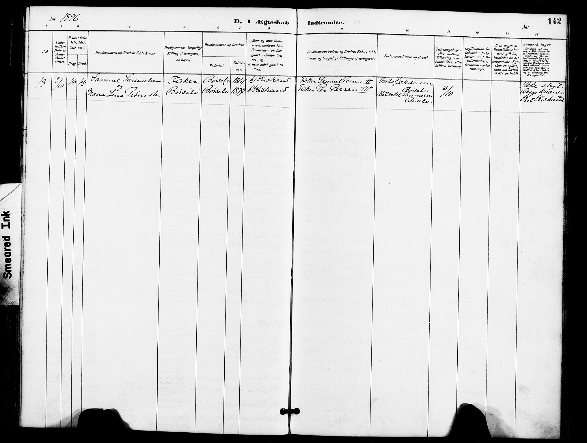 Kistrand/Porsanger sokneprestembete, AV/SATØ-S-1351/H/Ha/L0008.kirke: Parish register (official) no. 8, 1890-1898, p. 142