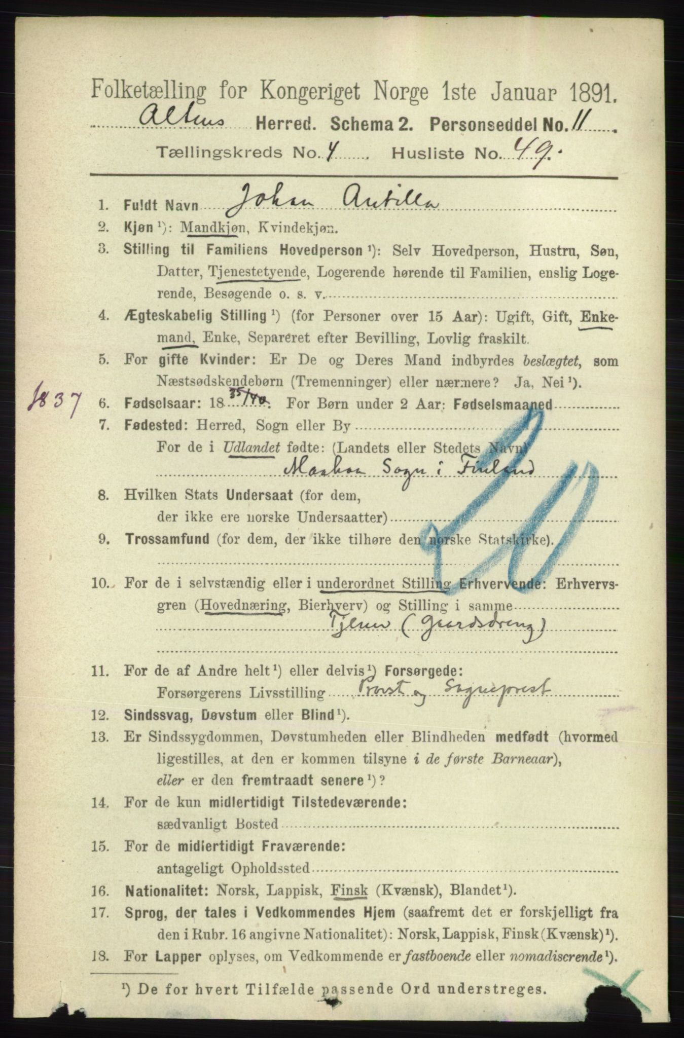 RA, 1891 census for 2012 Alta, 1891, p. 1619