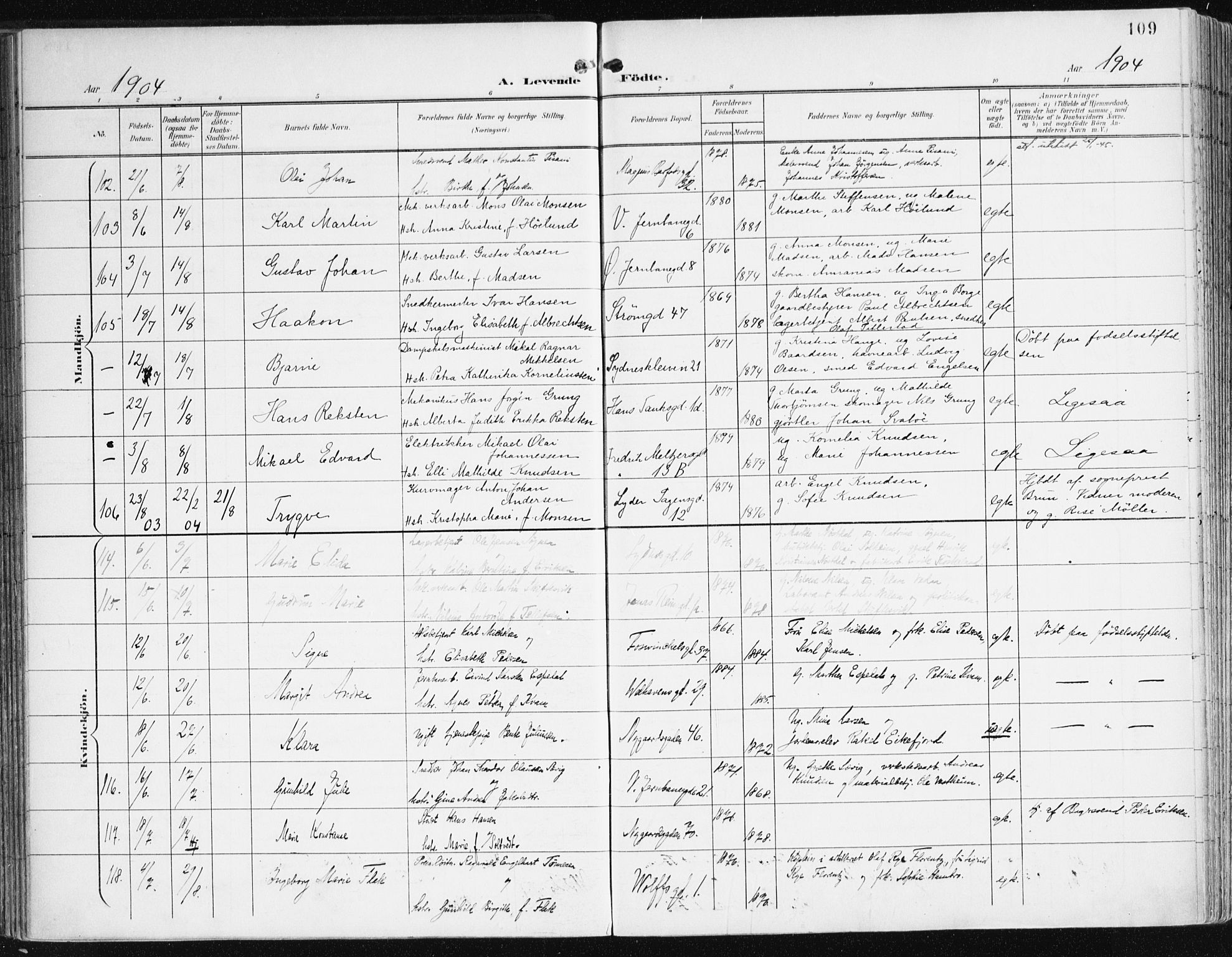 Johanneskirken sokneprestembete, AV/SAB-A-76001/H/Haa/L0002: Parish register (official) no. A 2, 1900-1912, p. 109