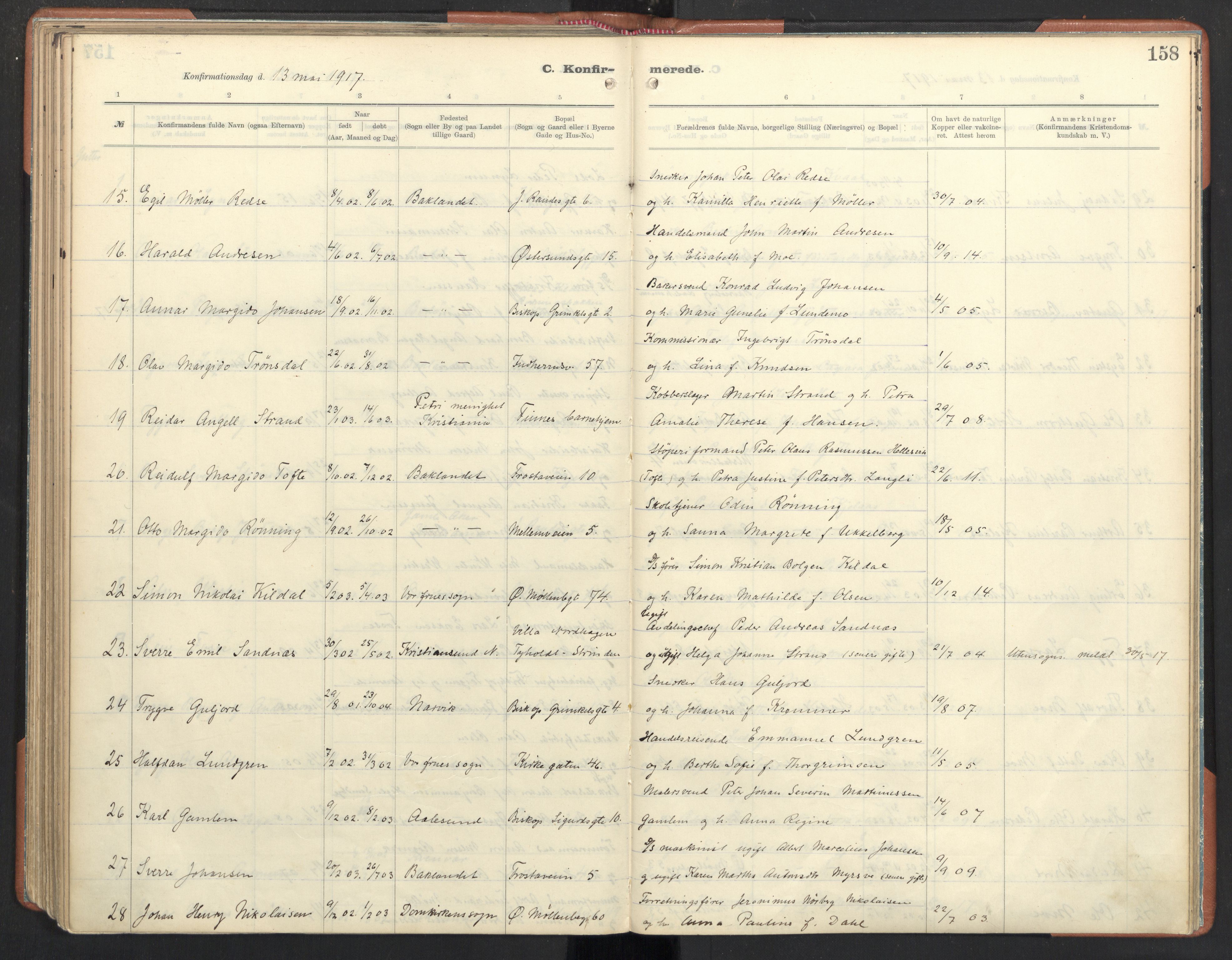 Ministerialprotokoller, klokkerbøker og fødselsregistre - Sør-Trøndelag, SAT/A-1456/605/L0246: Parish register (official) no. 605A08, 1916-1920, p. 158