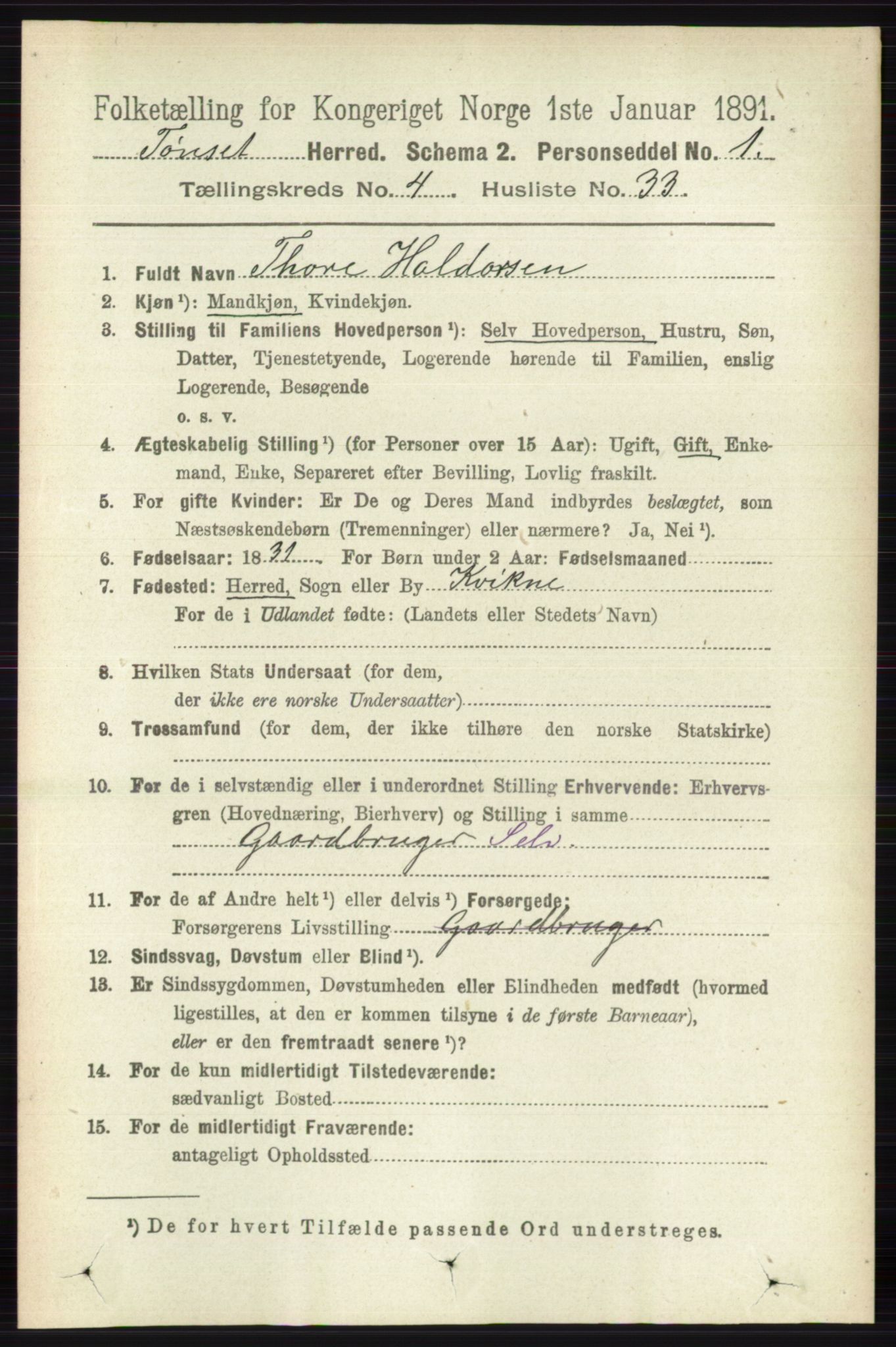 RA, 1891 census for 0437 Tynset, 1891, p. 950