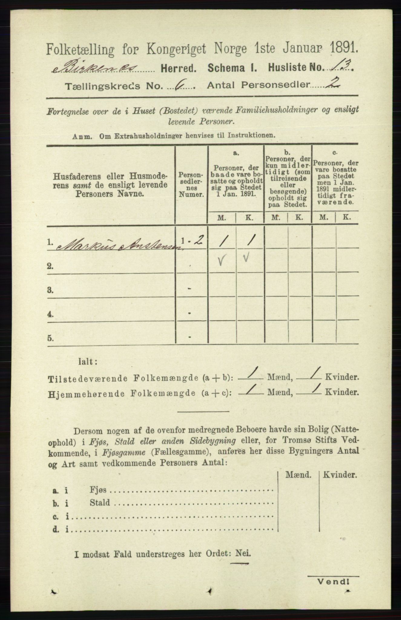 RA, 1891 Census for 0928 Birkenes, 1891, p. 1778