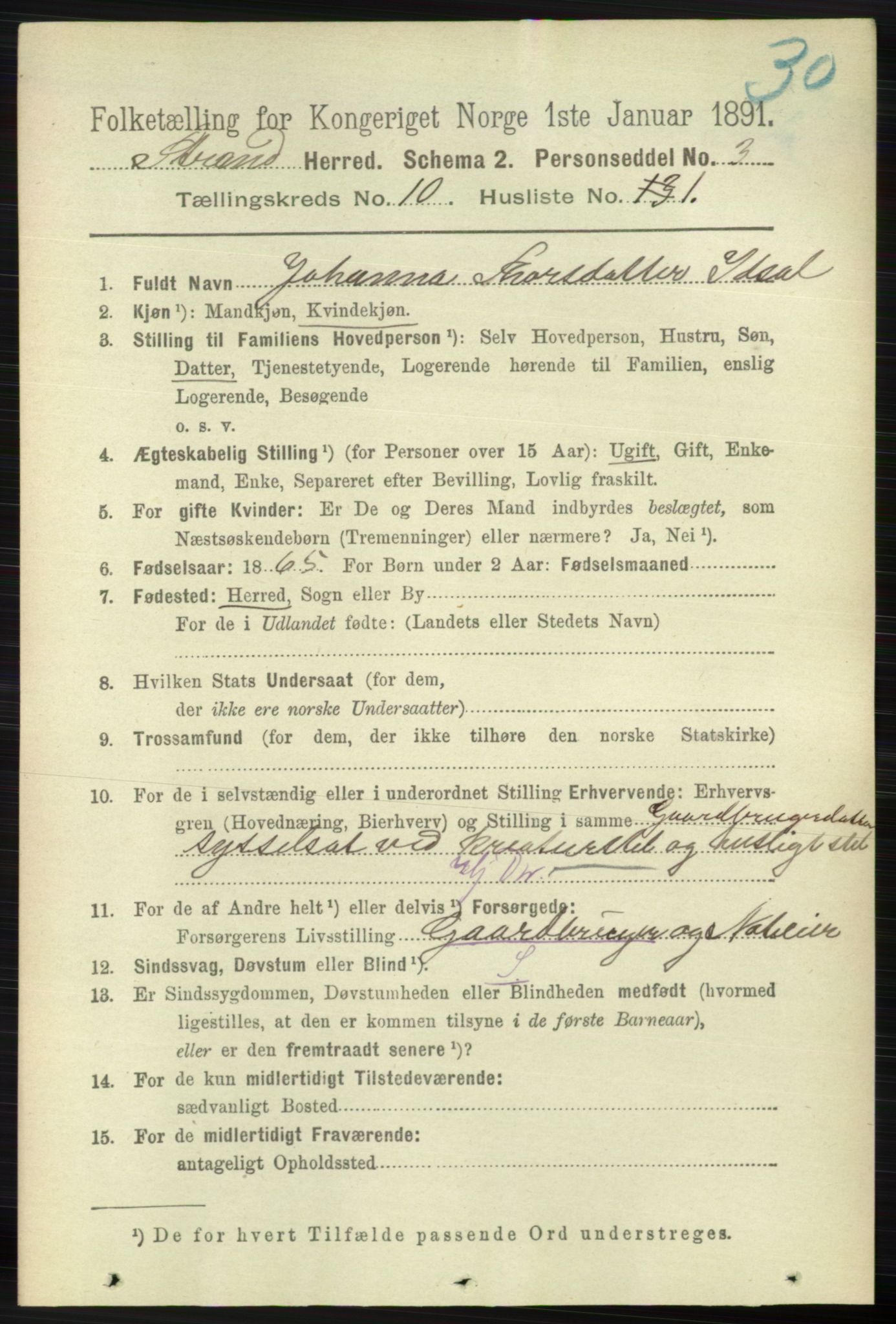 RA, 1891 census for 1130 Strand, 1891, p. 2733