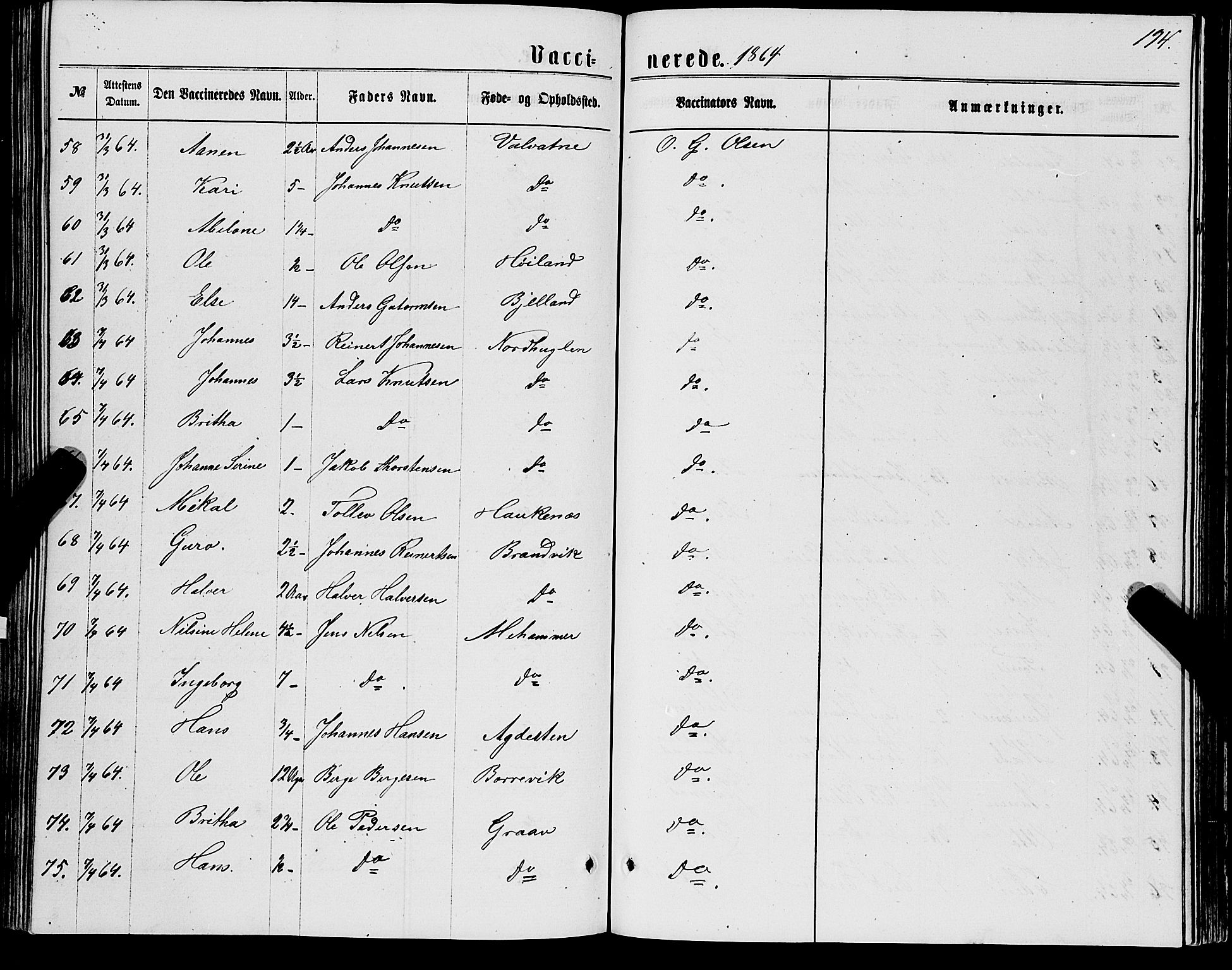 Stord sokneprestembete, AV/SAB-A-78201/H/Haa: Parish register (official) no. B 1, 1862-1877, p. 194