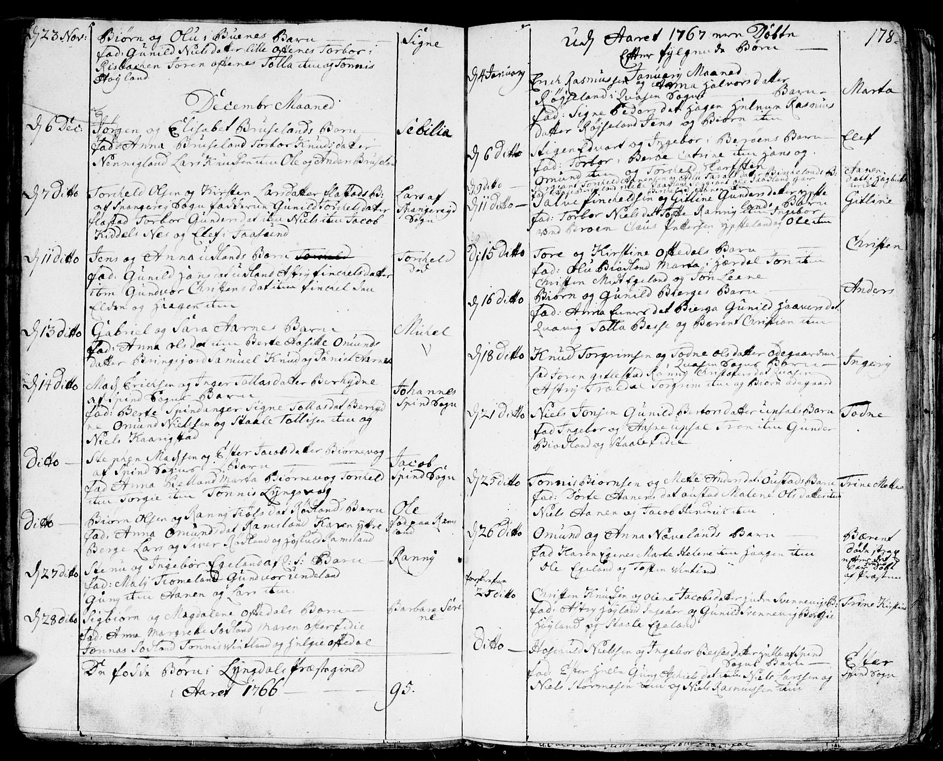 Lyngdal sokneprestkontor, SAK/1111-0029/F/Fa/Fac/L0001: Parish register (official) no. A 1, 1727-1779, p. 178