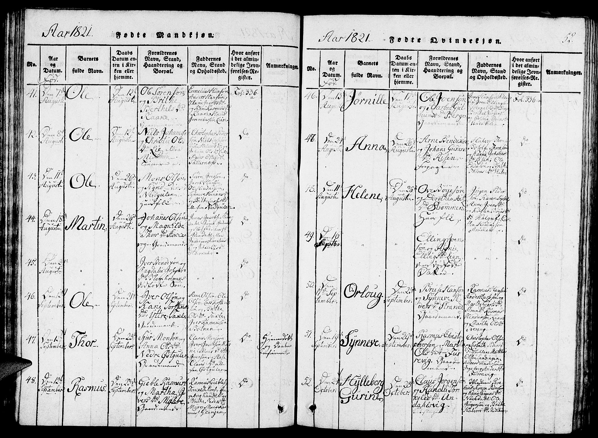 Gulen sokneprestembete, AV/SAB-A-80201/H/Haa/Haaa/L0018: Parish register (official) no. A 18, 1816-1825, p. 52