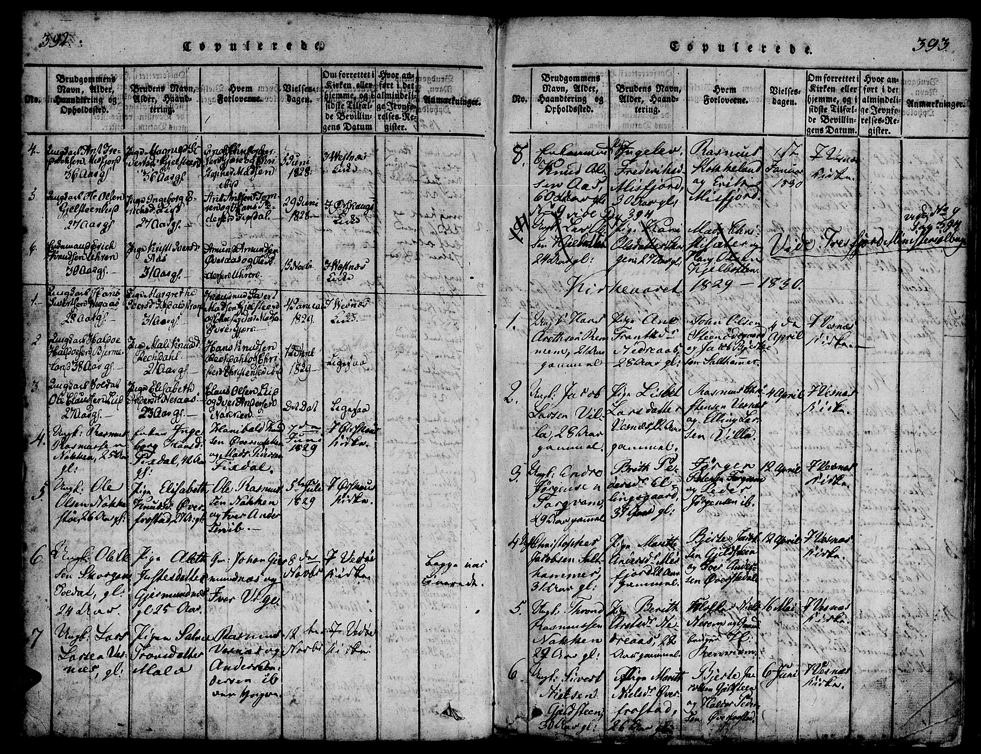 Ministerialprotokoller, klokkerbøker og fødselsregistre - Møre og Romsdal, SAT/A-1454/539/L0528: Parish register (official) no. 539A01, 1818-1847, p. 392-393