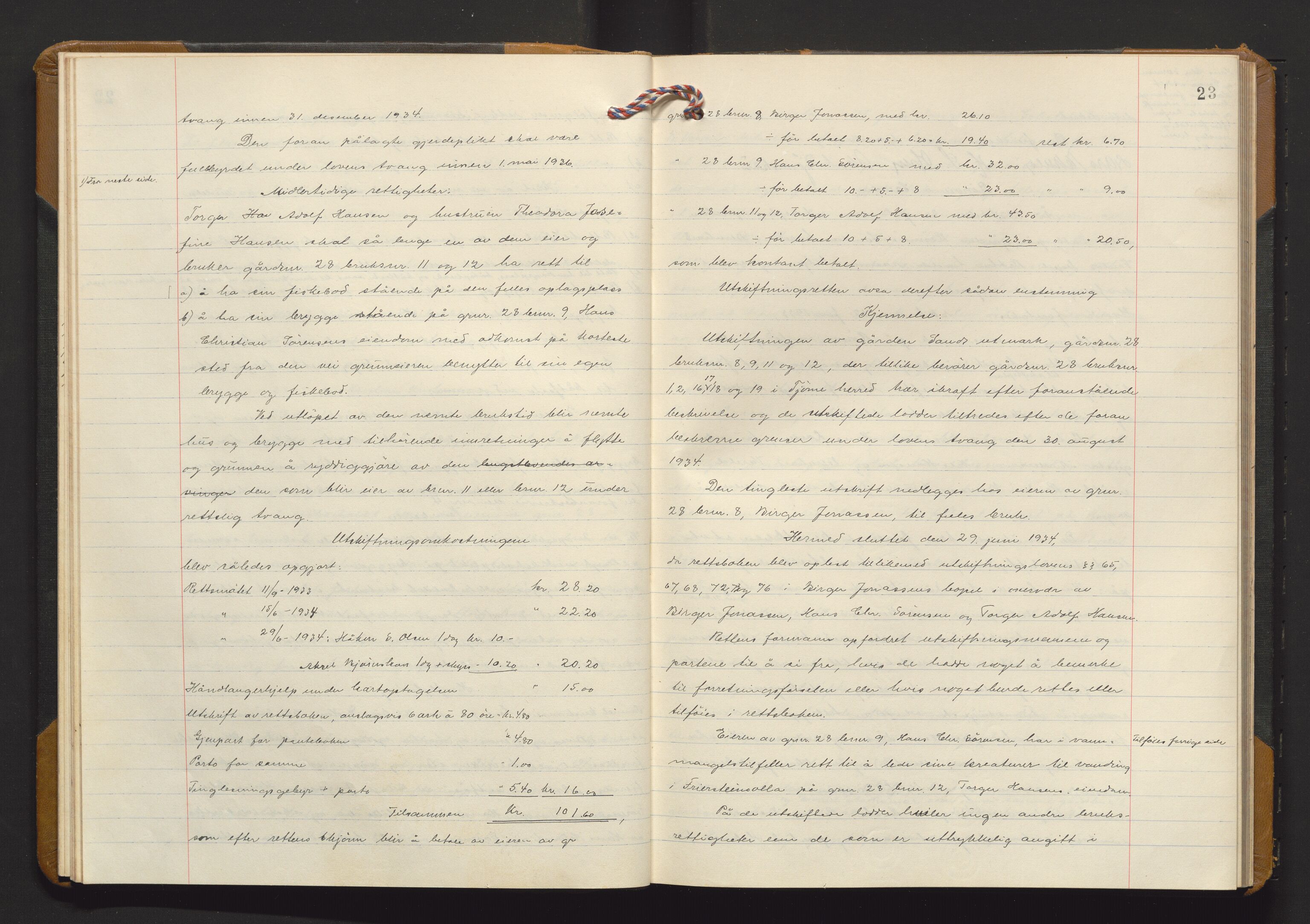 Utskiftningsvesenet i Vestfold, AV/SAKO-A-797/F/Fa/L0021: Rettsbok (forhandlingsprotokoll), 1934-1935, p. 22b-23a
