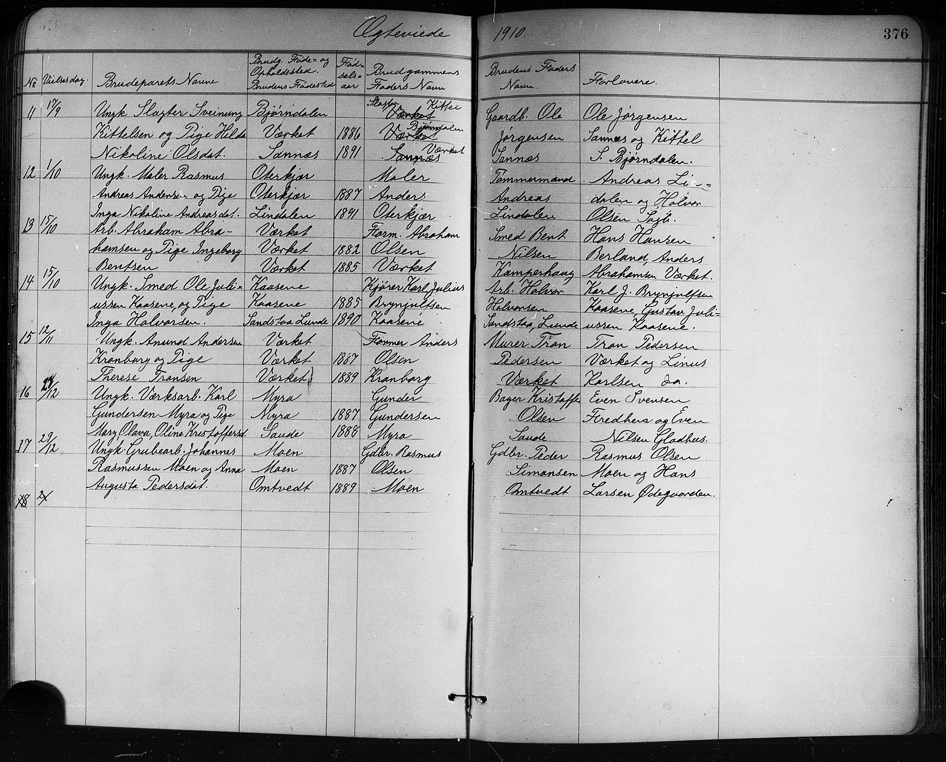 Holla kirkebøker, SAKO/A-272/G/Ga/L0005: Parish register (copy) no. I 5, 1891-1917, p. 376