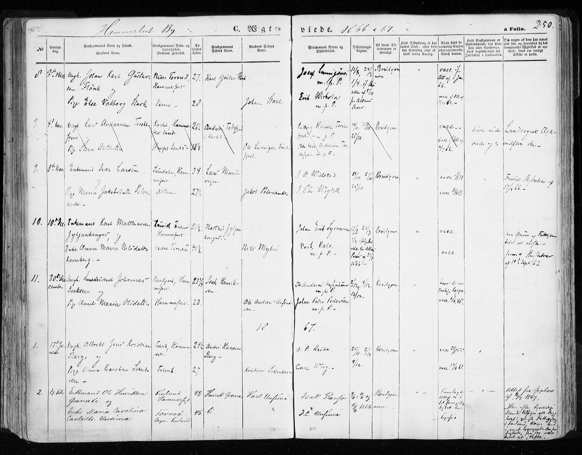 Hammerfest sokneprestkontor, SATØ/S-1347/H/Ha/L0005.kirke: Parish register (official) no. 5, 1857-1869, p. 250