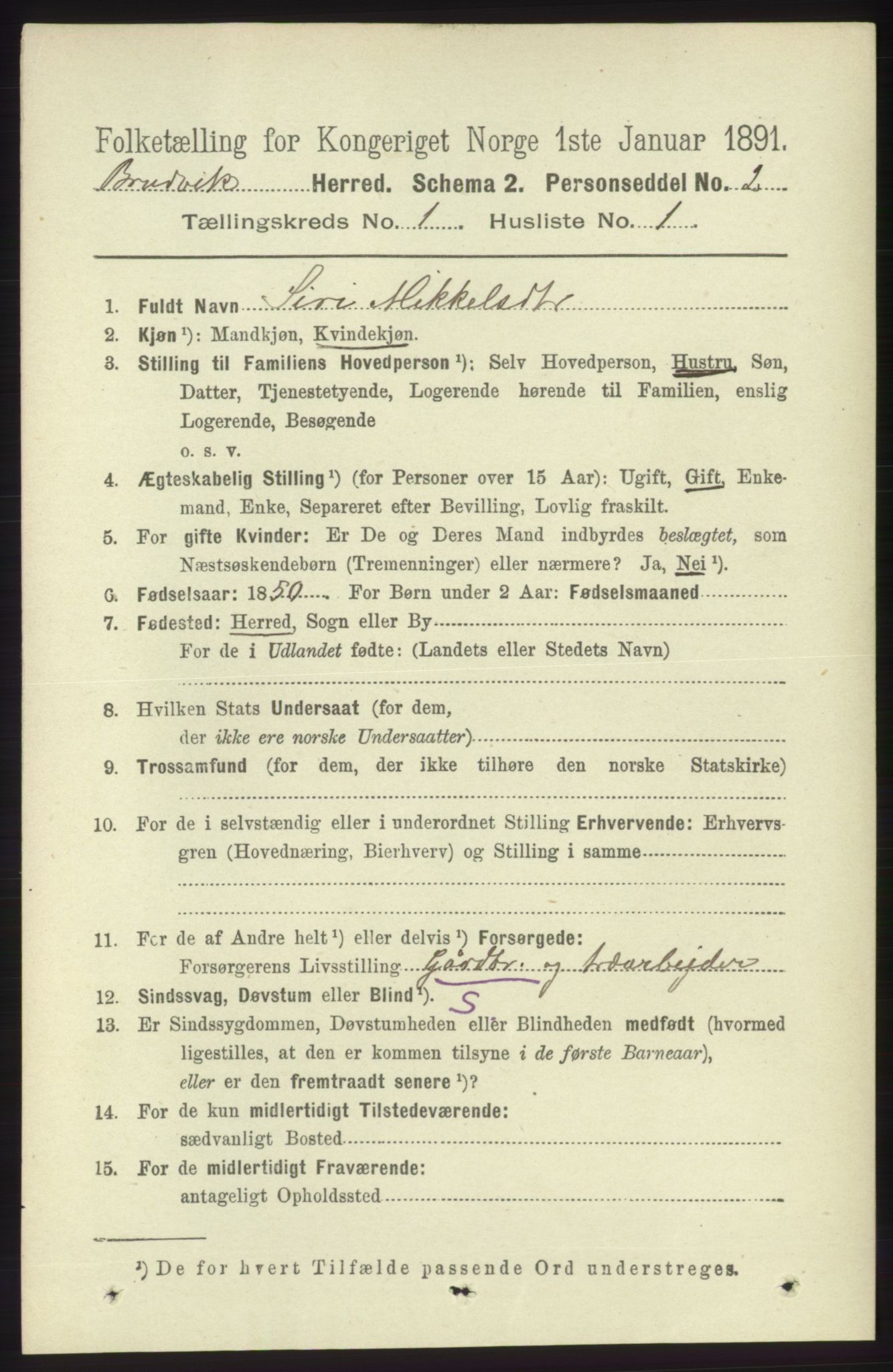 RA, 1891 census for 1251 Bruvik, 1891, p. 72