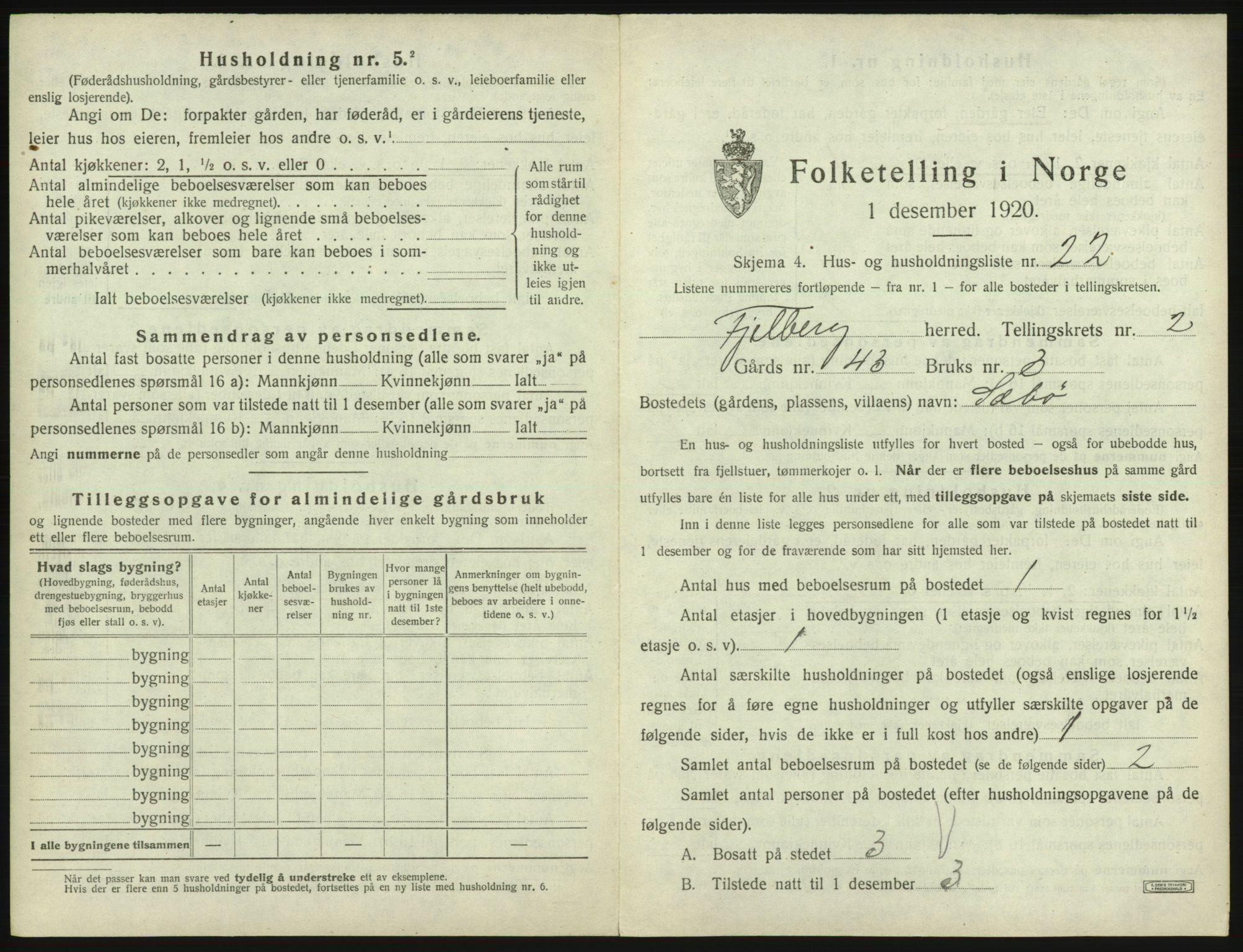 SAB, 1920 census for Fjelberg, 1920, p. 120