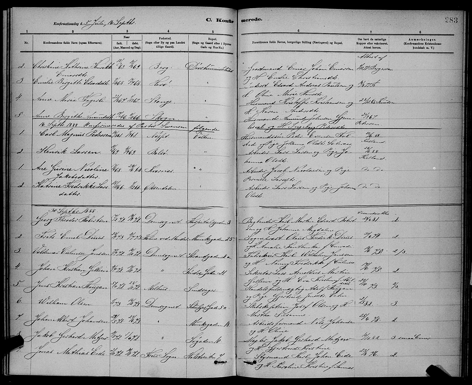 Ministerialprotokoller, klokkerbøker og fødselsregistre - Sør-Trøndelag, AV/SAT-A-1456/601/L0092: Parish register (copy) no. 601C10, 1884-1897, p. 283