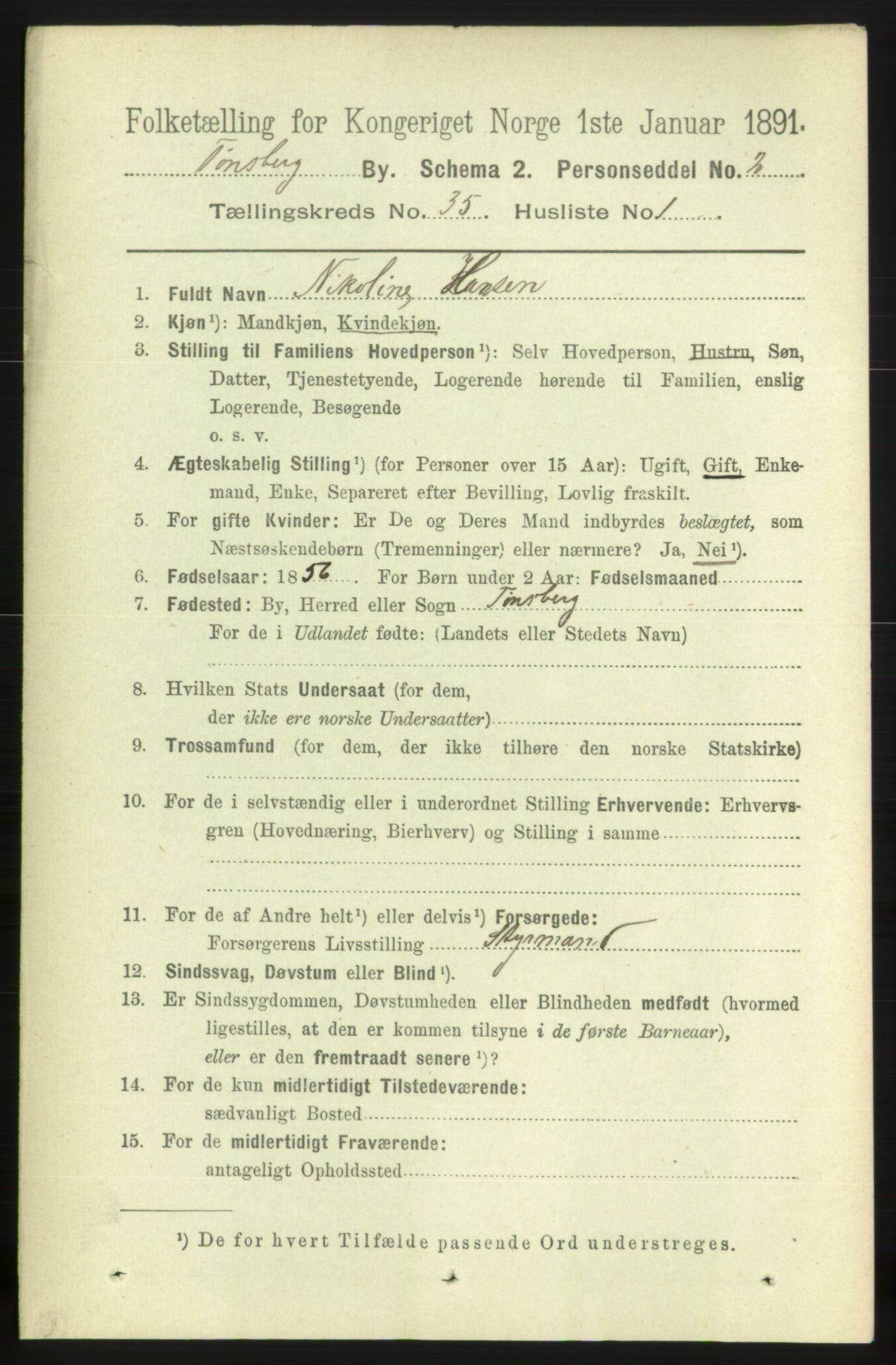 RA, 1891 census for 0705 Tønsberg, 1891, p. 7772