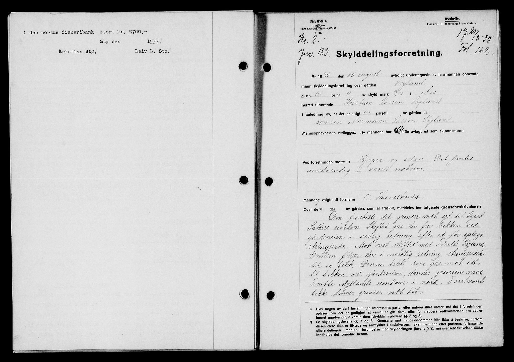 Flekkefjord sorenskriveri, SAK/1221-0001/G/Gb/Gba/L0052: Mortgage book no. 48, 1935-1936, Deed date: 20.08.1935