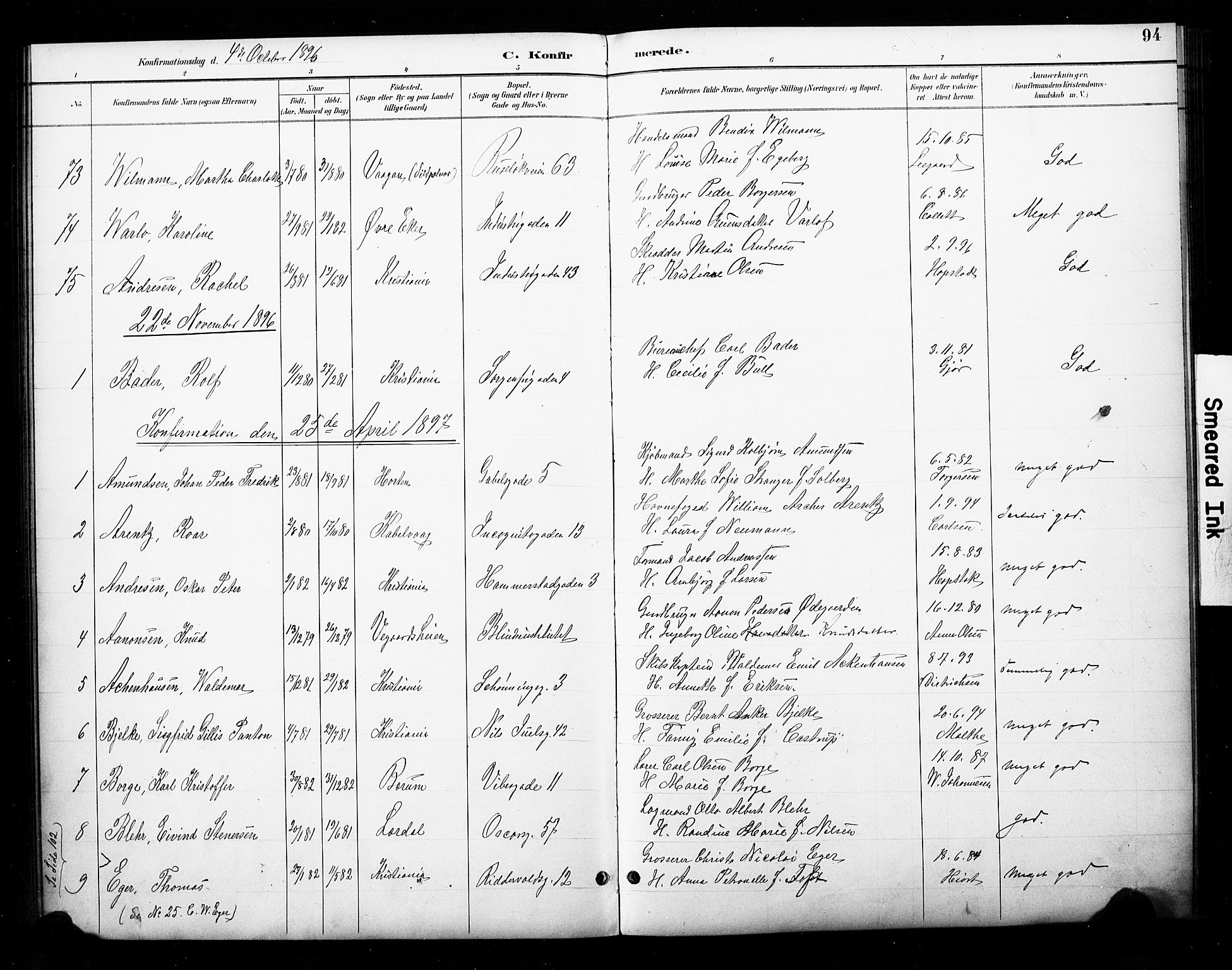 Uranienborg prestekontor Kirkebøker, SAO/A-10877/F/Fa/L0003: Parish register (official) no. 3, 1890-1904, p. 94