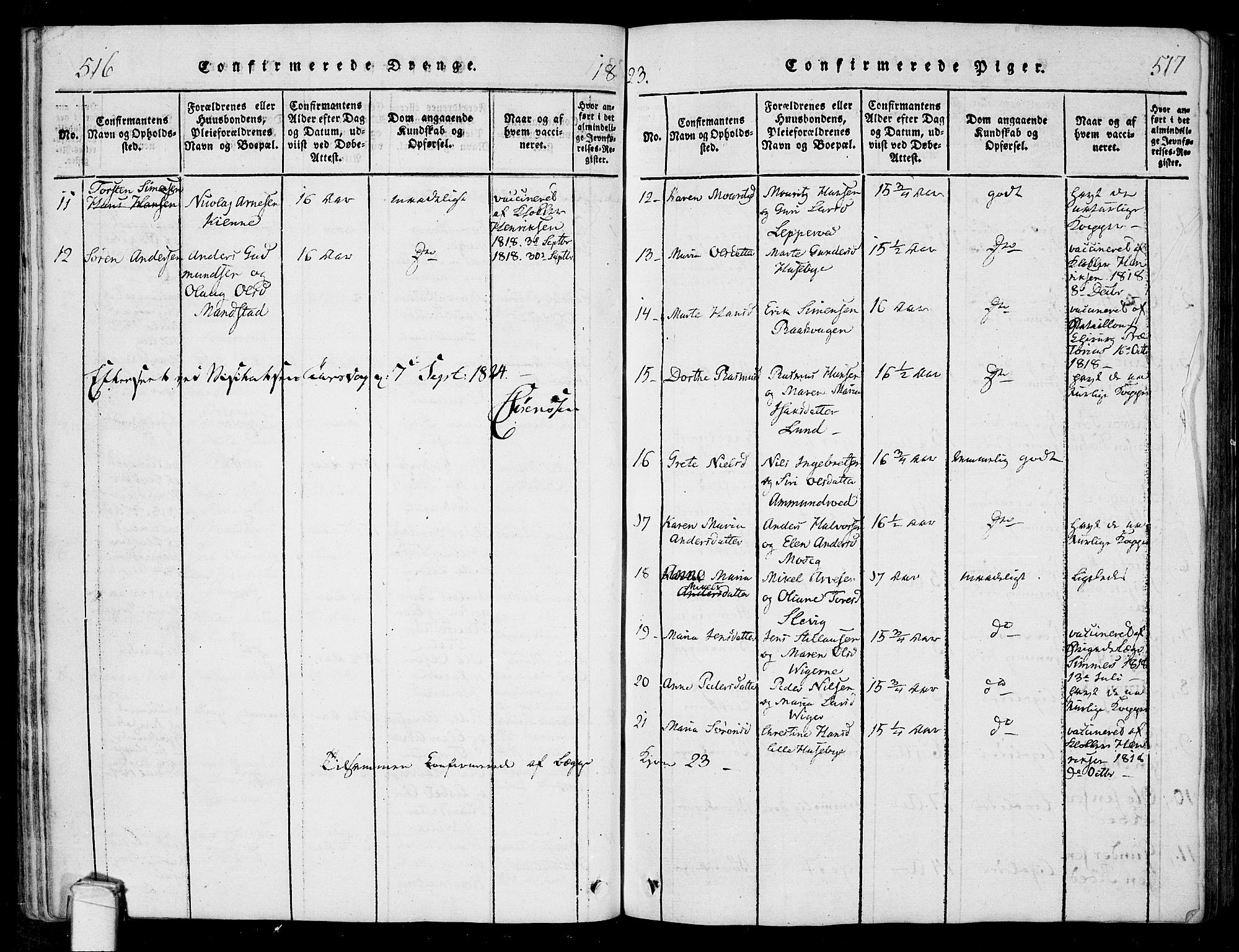 Onsøy prestekontor Kirkebøker, SAO/A-10914/F/Fa/L0002: Parish register (official) no. I 2, 1814-1840, p. 516-517