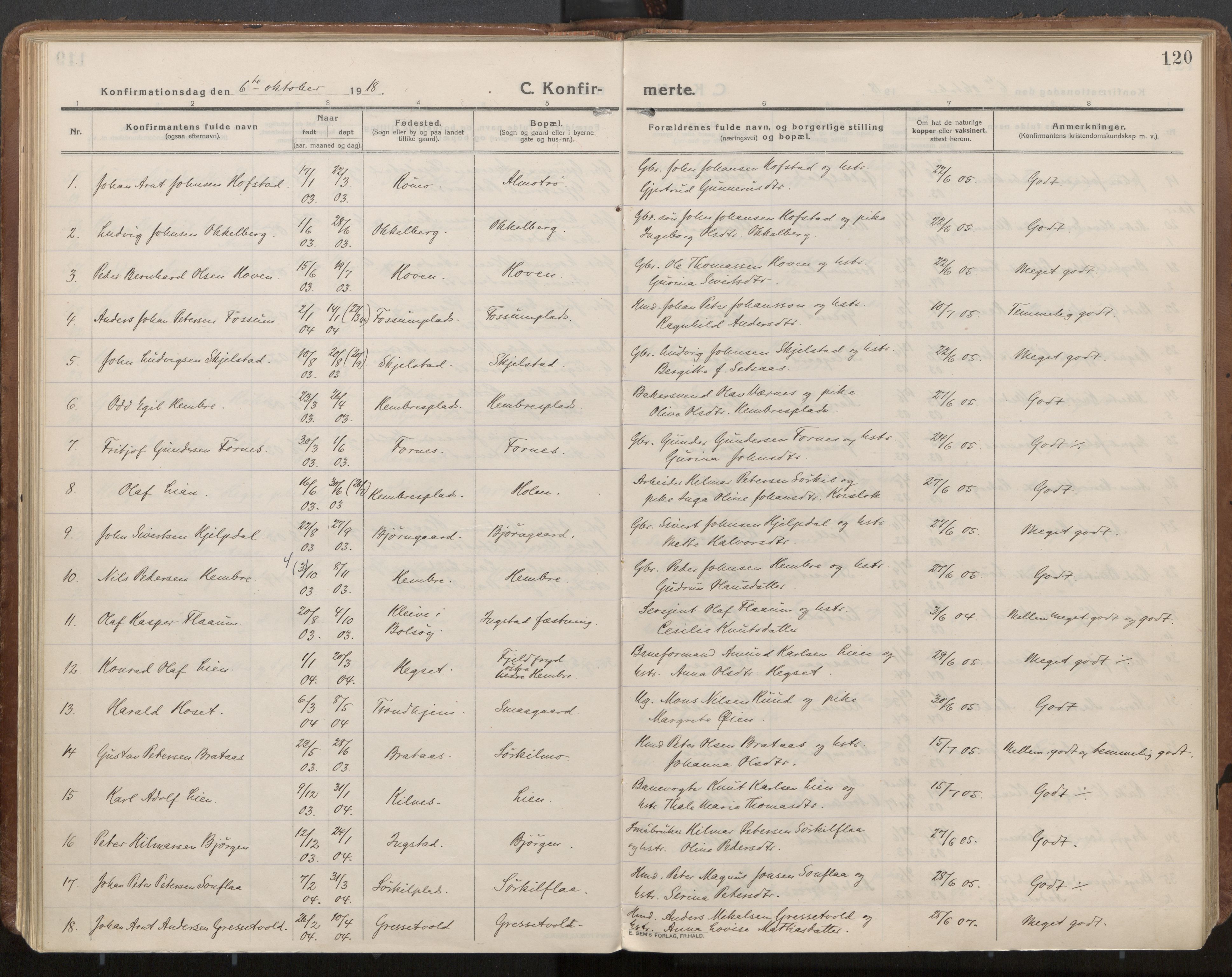 Ministerialprotokoller, klokkerbøker og fødselsregistre - Nord-Trøndelag, SAT/A-1458/703/L0037: Parish register (official) no. 703A10, 1915-1932, p. 120