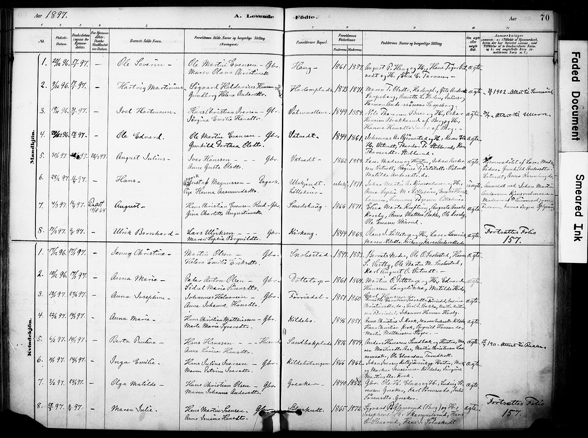 Rakkestad prestekontor Kirkebøker, AV/SAO-A-2008/F/Fb/L0001: Parish register (official) no. II 1, 1878-1899, p. 70