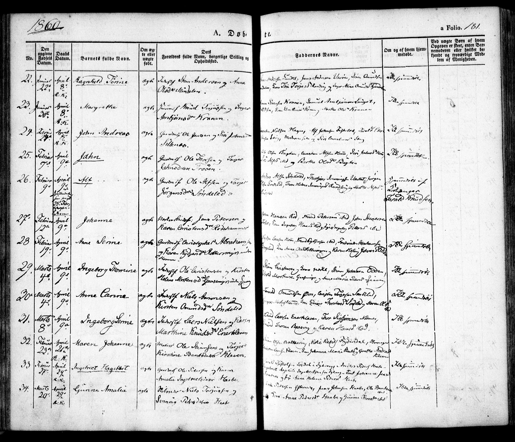 Søndeled sokneprestkontor, SAK/1111-0038/F/Fa/L0002: Parish register (official) no. A 2, 1839-1860, p. 181