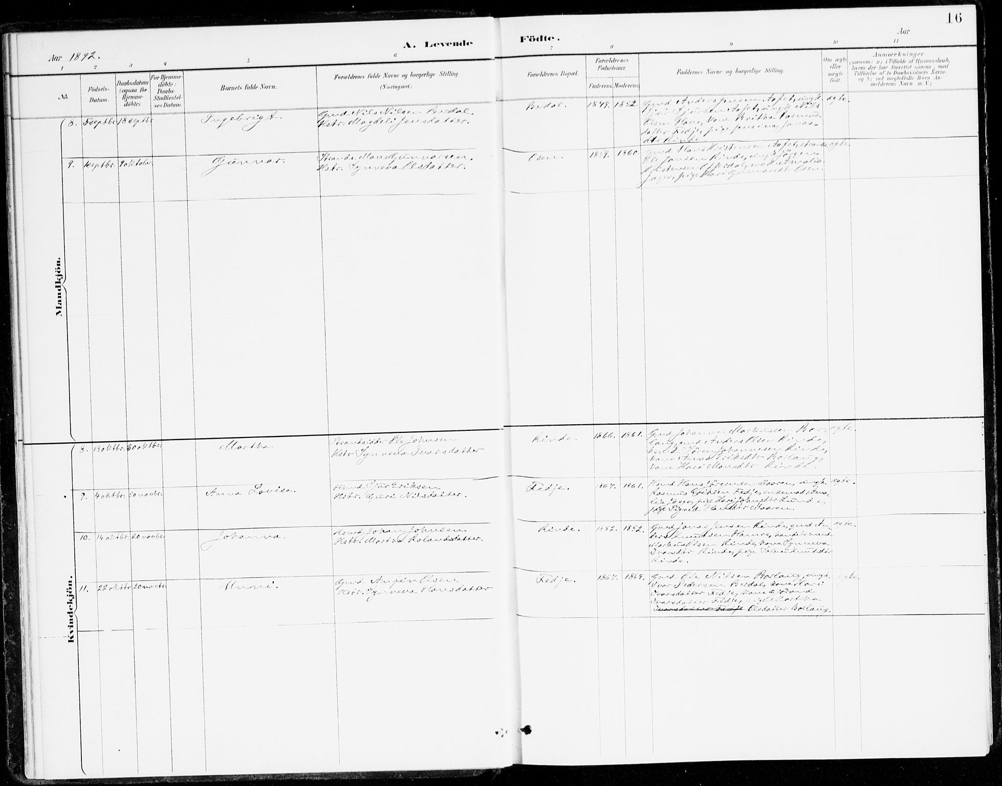 Leikanger sokneprestembete, SAB/A-81001: Parish register (official) no. D 1, 1887-1922, p. 16