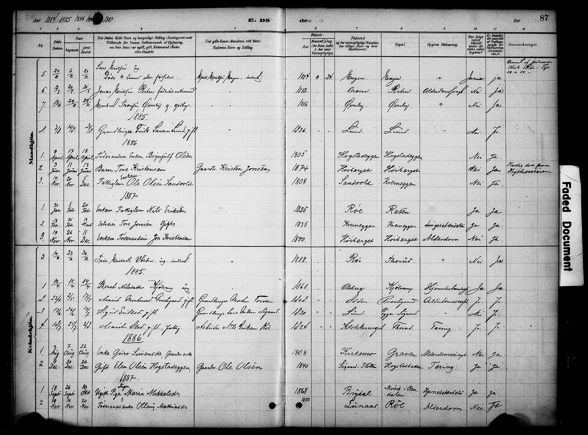 Tynset prestekontor, SAH/PREST-058/H/Ha/Haa/L0023: Parish register (official) no. 23, 1880-1901, p. 87