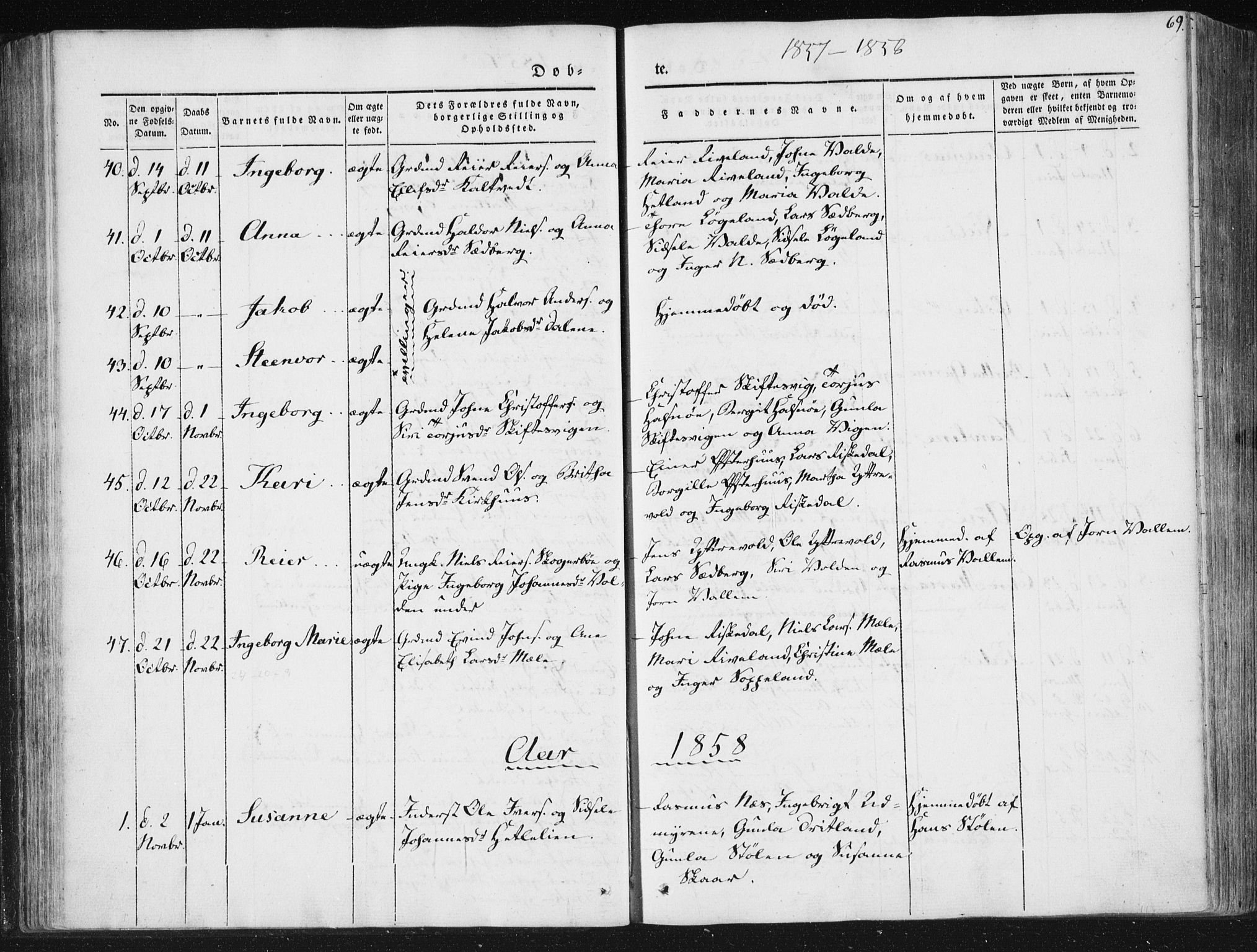 Hjelmeland sokneprestkontor, AV/SAST-A-101843/01/IV/L0008: Parish register (official) no. A 8, 1842-1861, p. 69