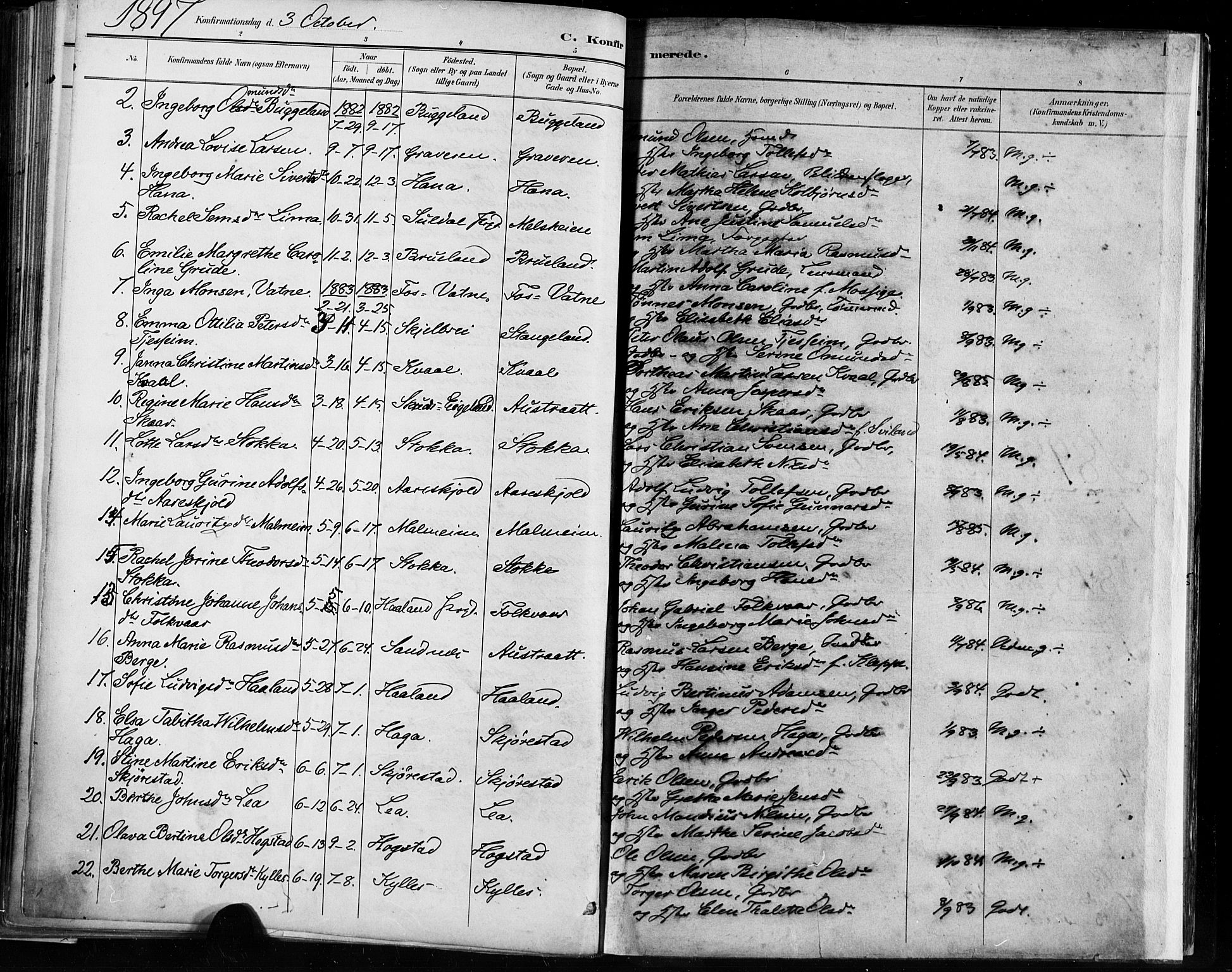 Høyland sokneprestkontor, SAST/A-101799/001/30BA/L0013: Parish register (official) no. A 13.1, 1889-1898, p. 182