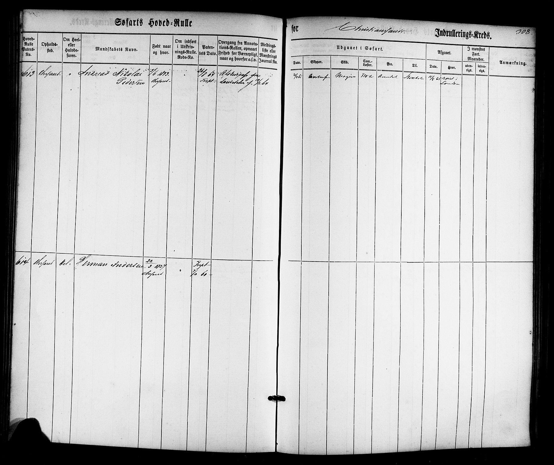 Kristiansand mønstringskrets, AV/SAK-2031-0015/F/Fb/L0022: Hovedrulle nr 1-766, dublett, J-1, 1860-1870, p. 311