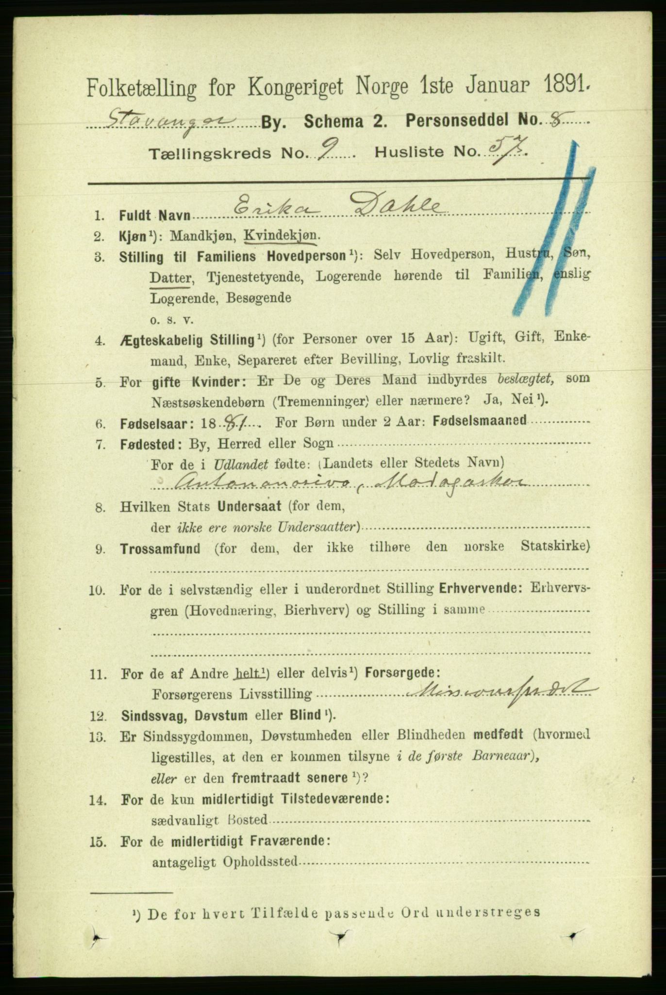 RA, 1891 census for 1103 Stavanger, 1891, p. 13216